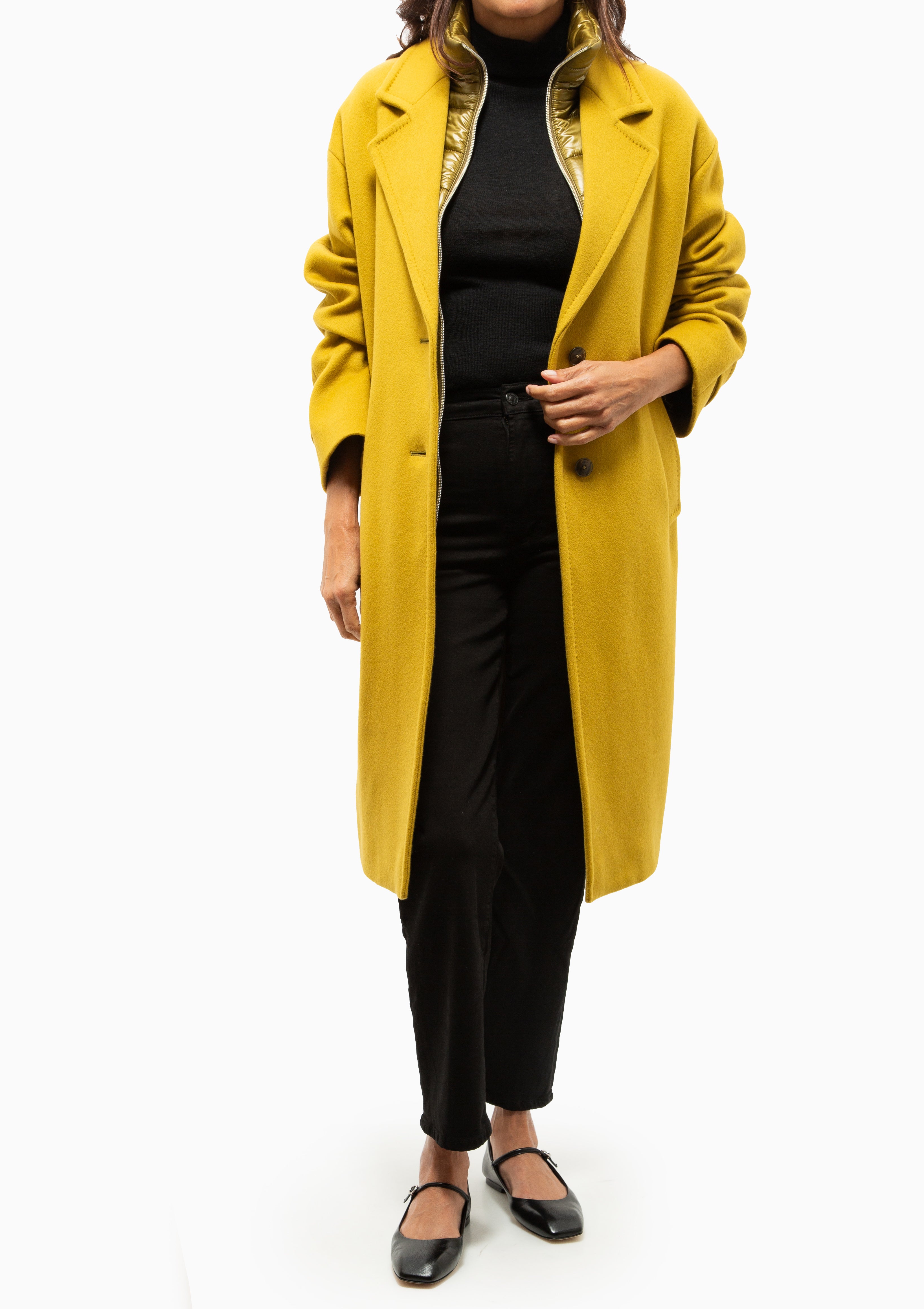 Manteco Wool Coat With Detachable Bib | Verde Acido
