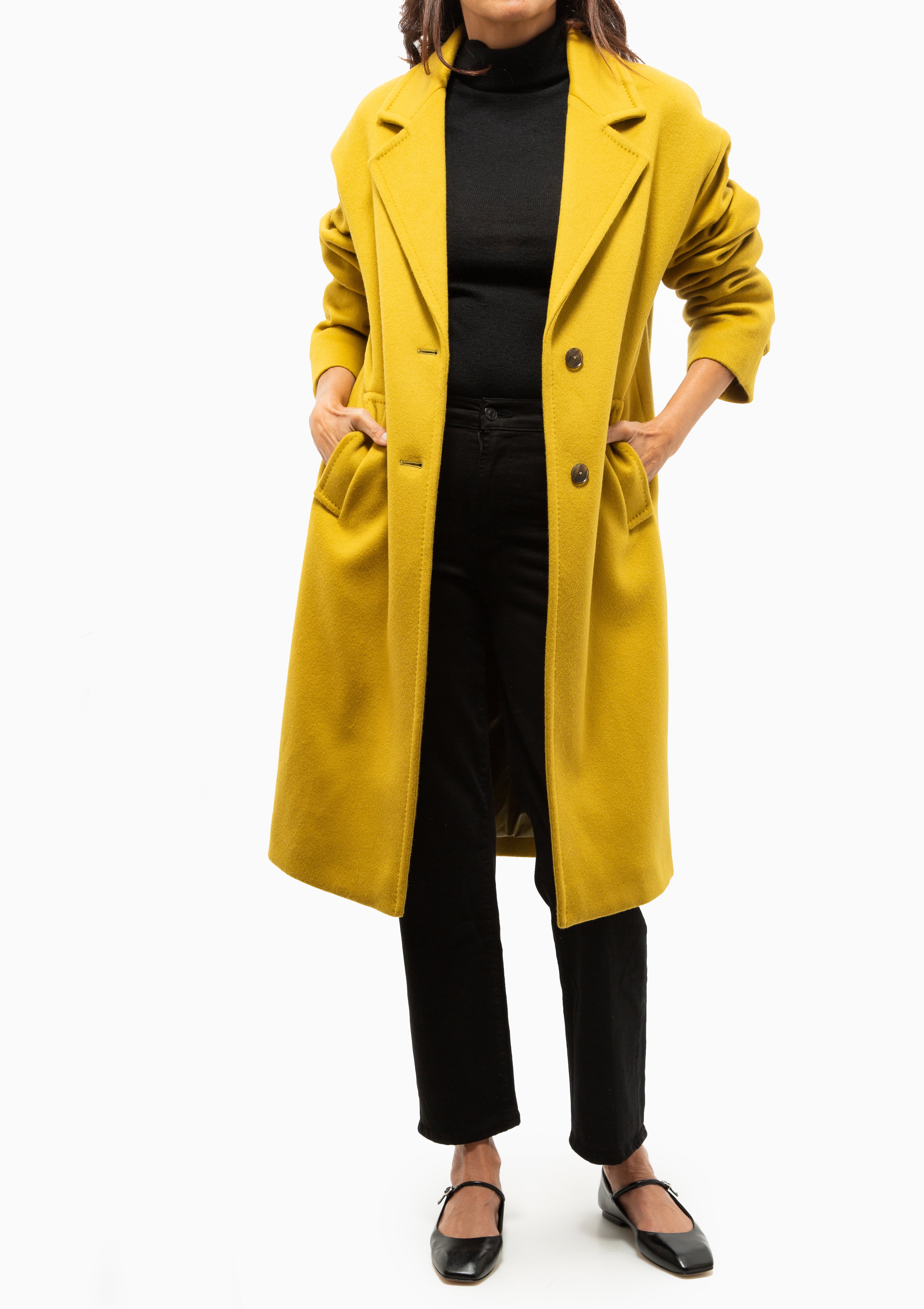 Manteco Wool Coat With Detachable Bib | Verde Acido
