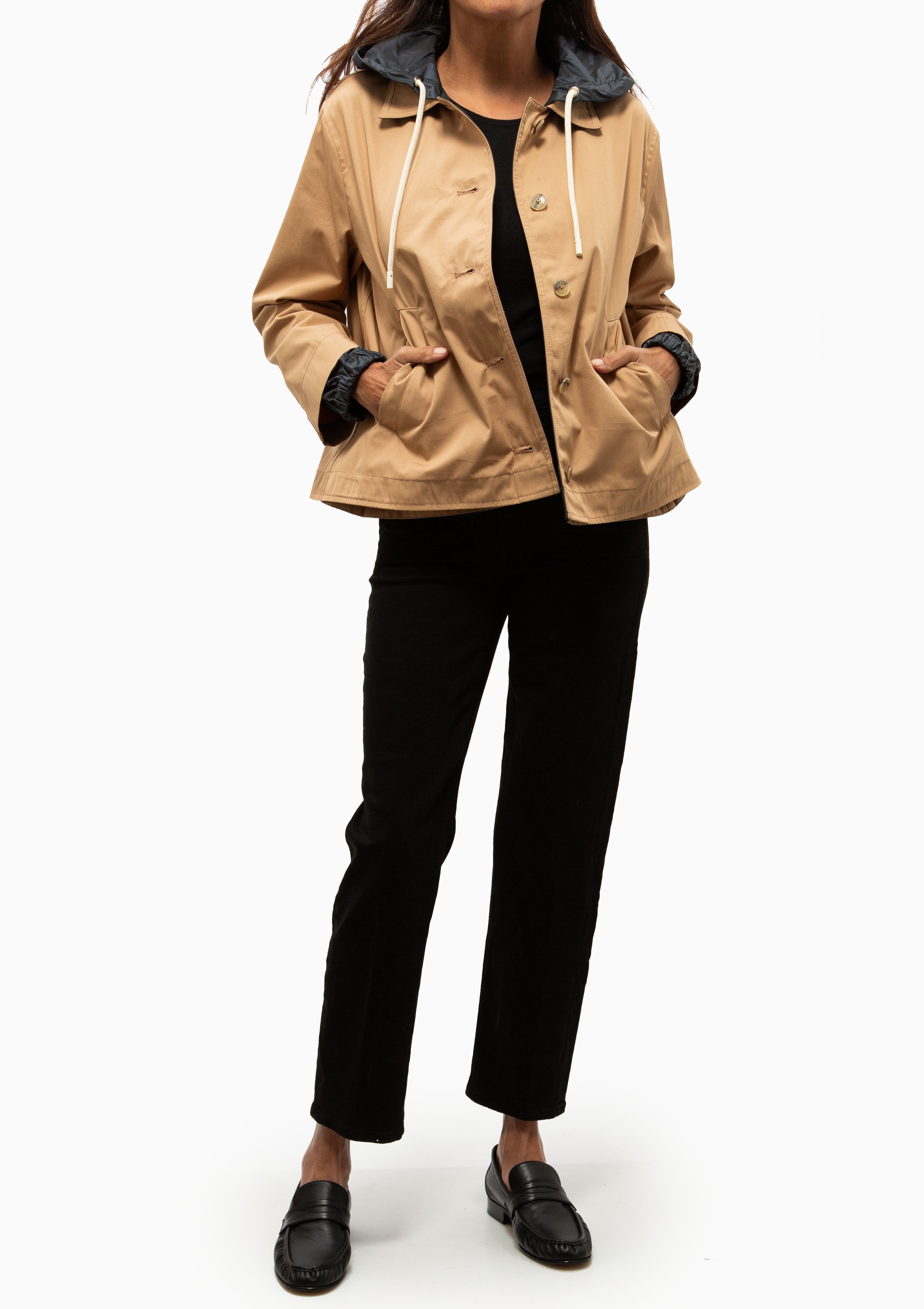 New Techno Taffeta Reversible Hooded Jacket | Camel