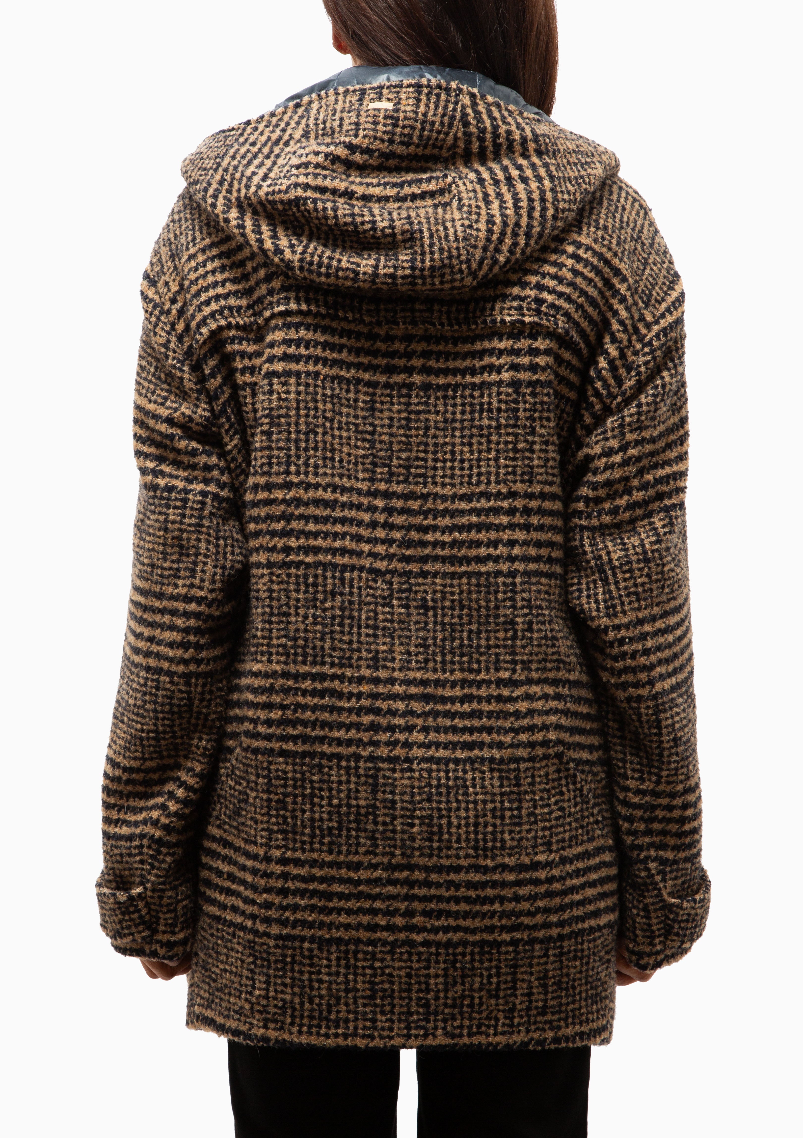Prince Of Wales Hooded Coat | Camel