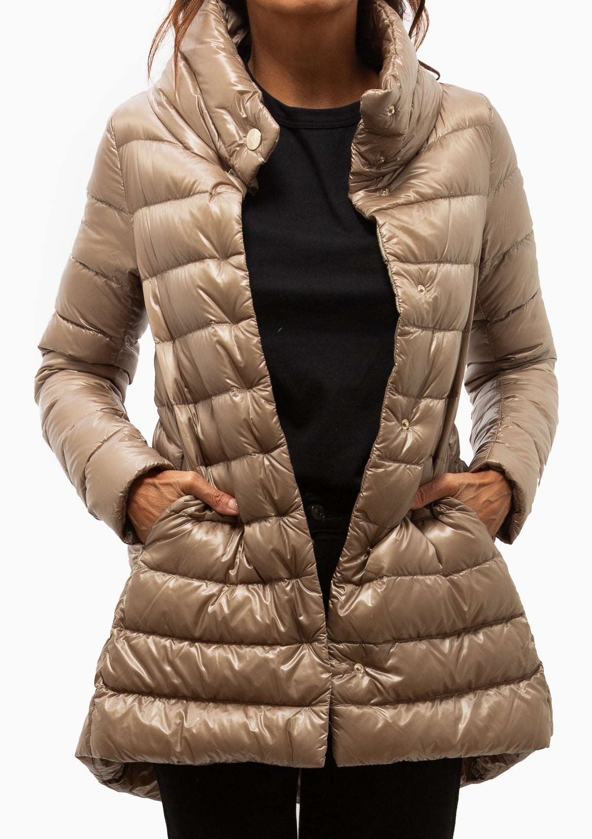 Amelia Classic Nylon A-Shape Coat | Light Taupe