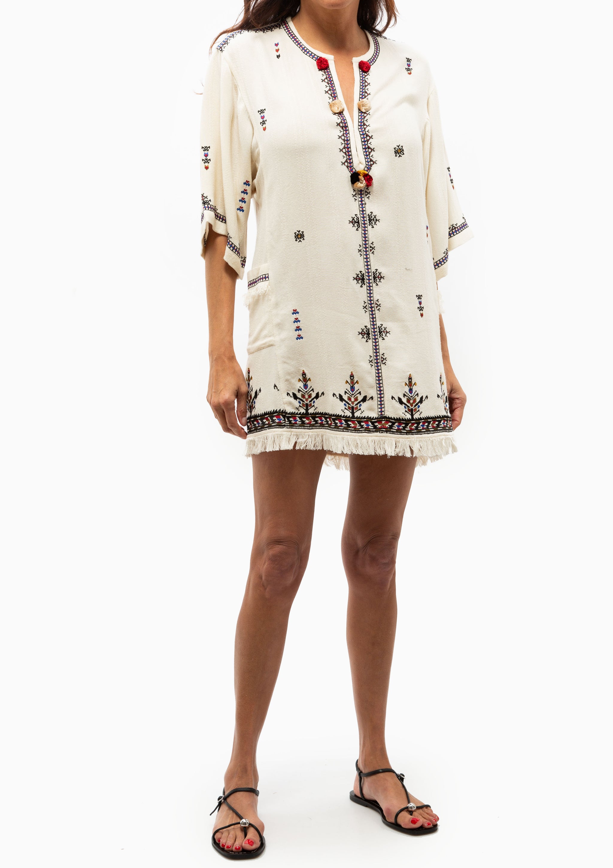 Robe Ethnique Isabel Marant Matilda - Soie Sauvage Brodée écru, Taille 1 (36/38), Neuve Sans étiquettes