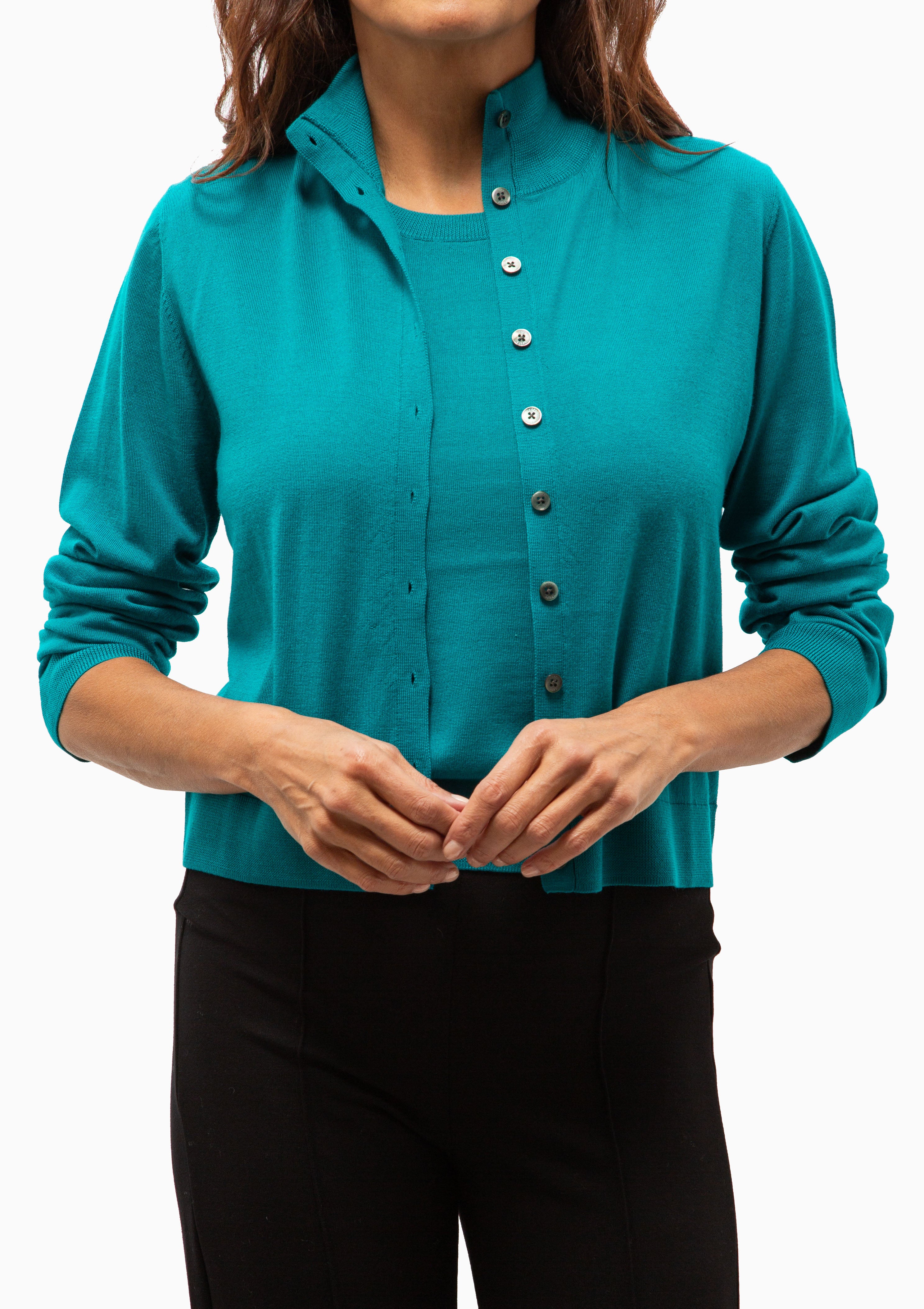 James Mock Neck Cardigan | Caribbean