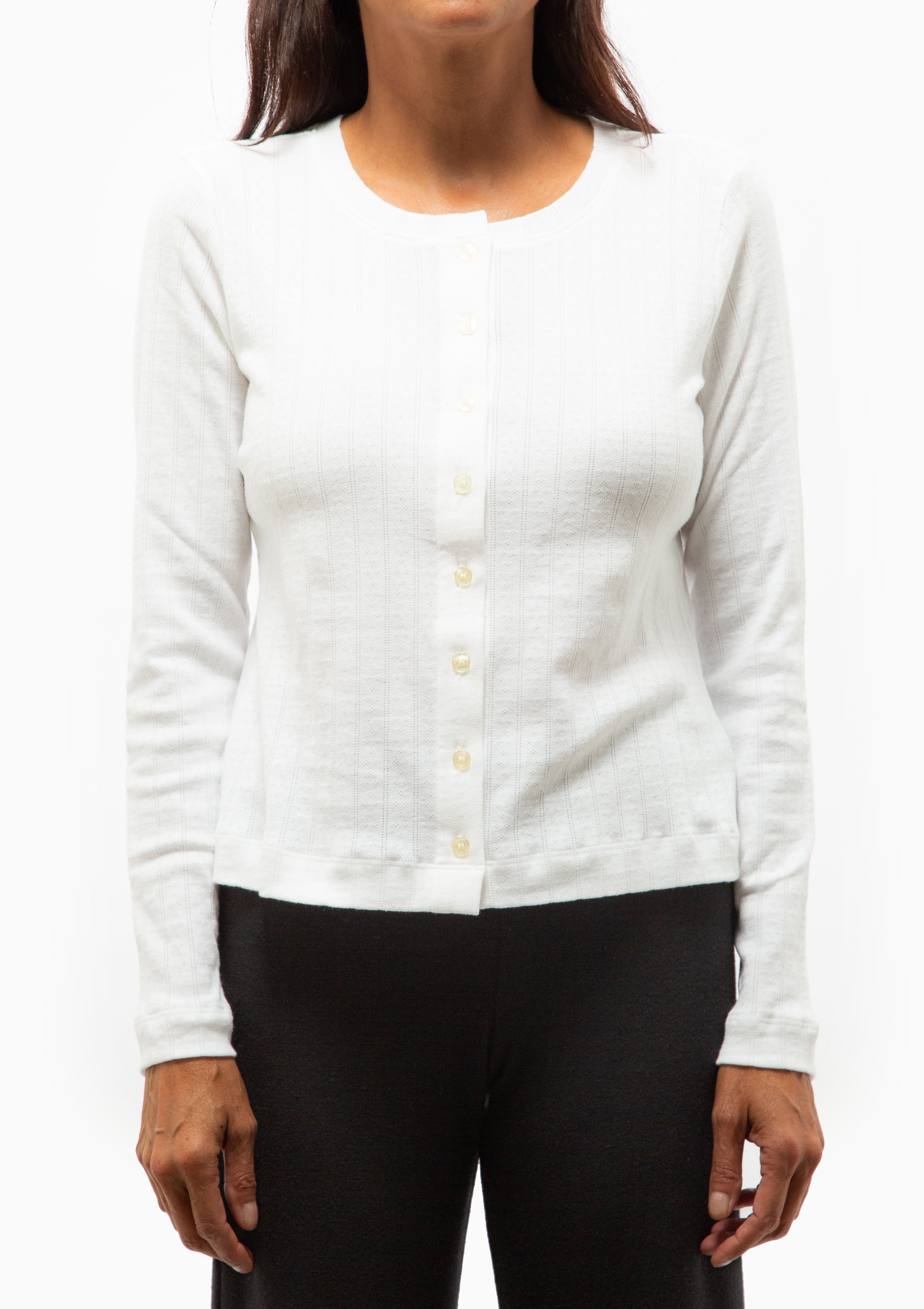 Pointelle Classic Crew Cardigan | White