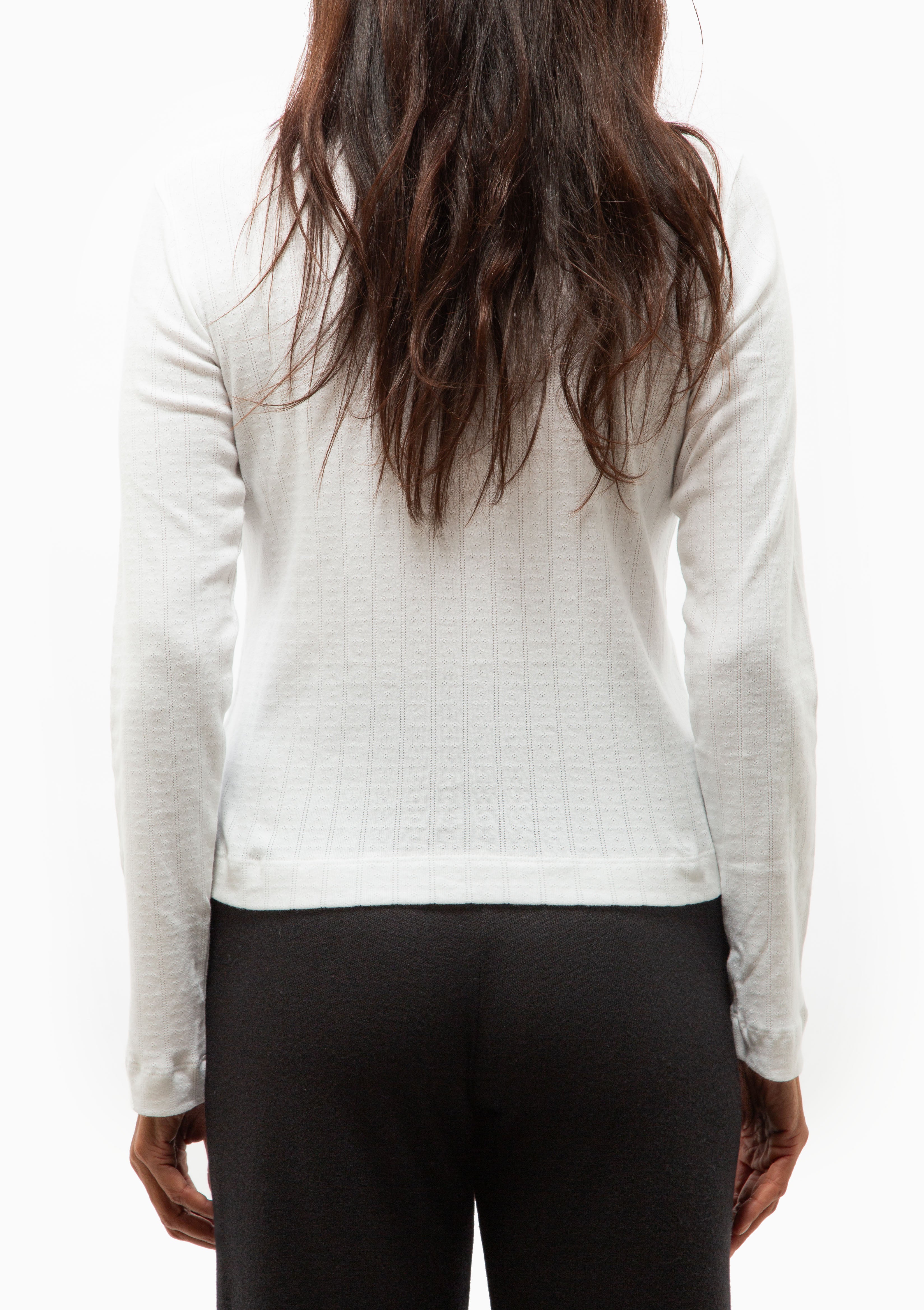 Pointelle Classic Crew Cardigan | White