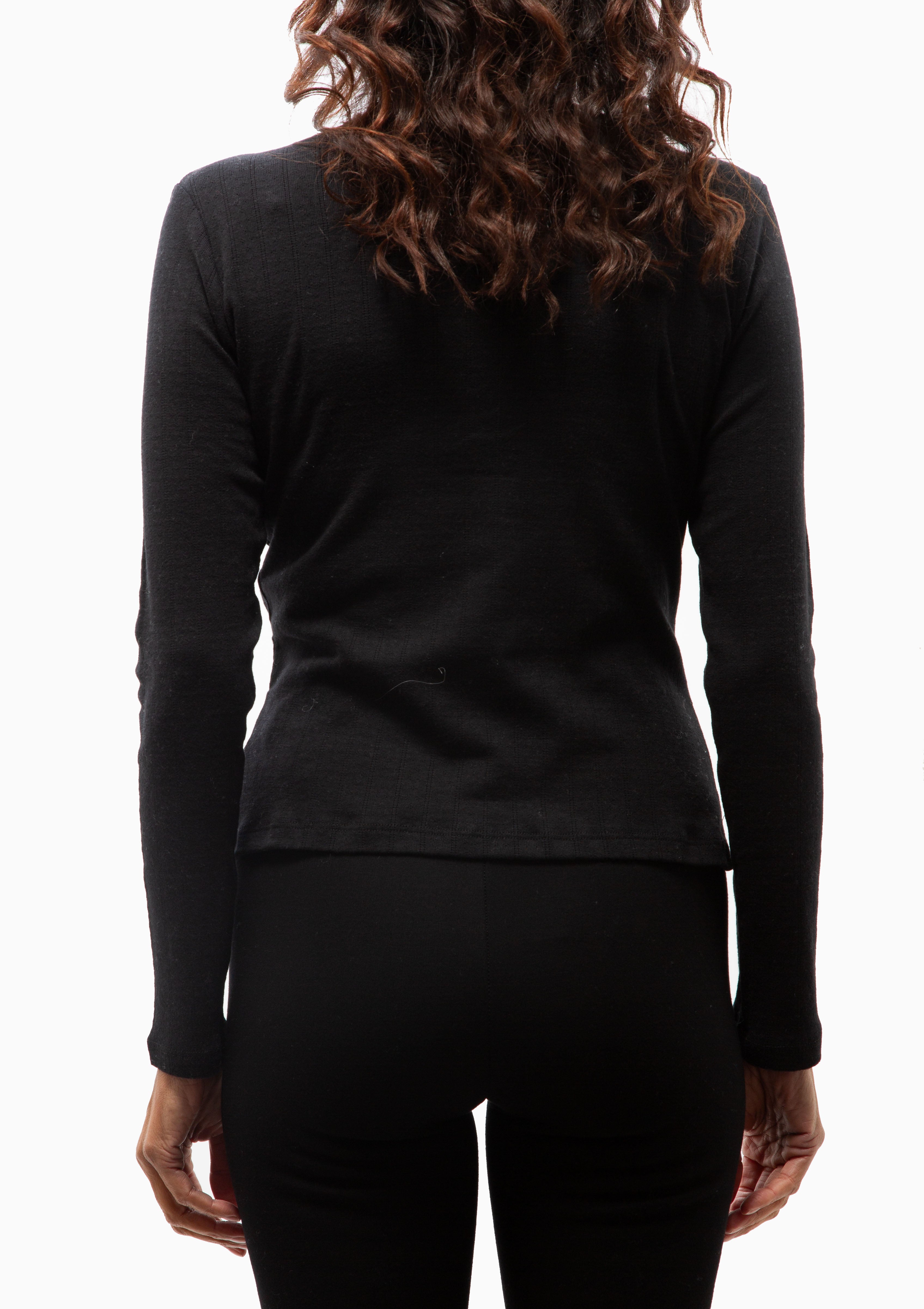 Pointelle Long Sleeve Henley | Black
