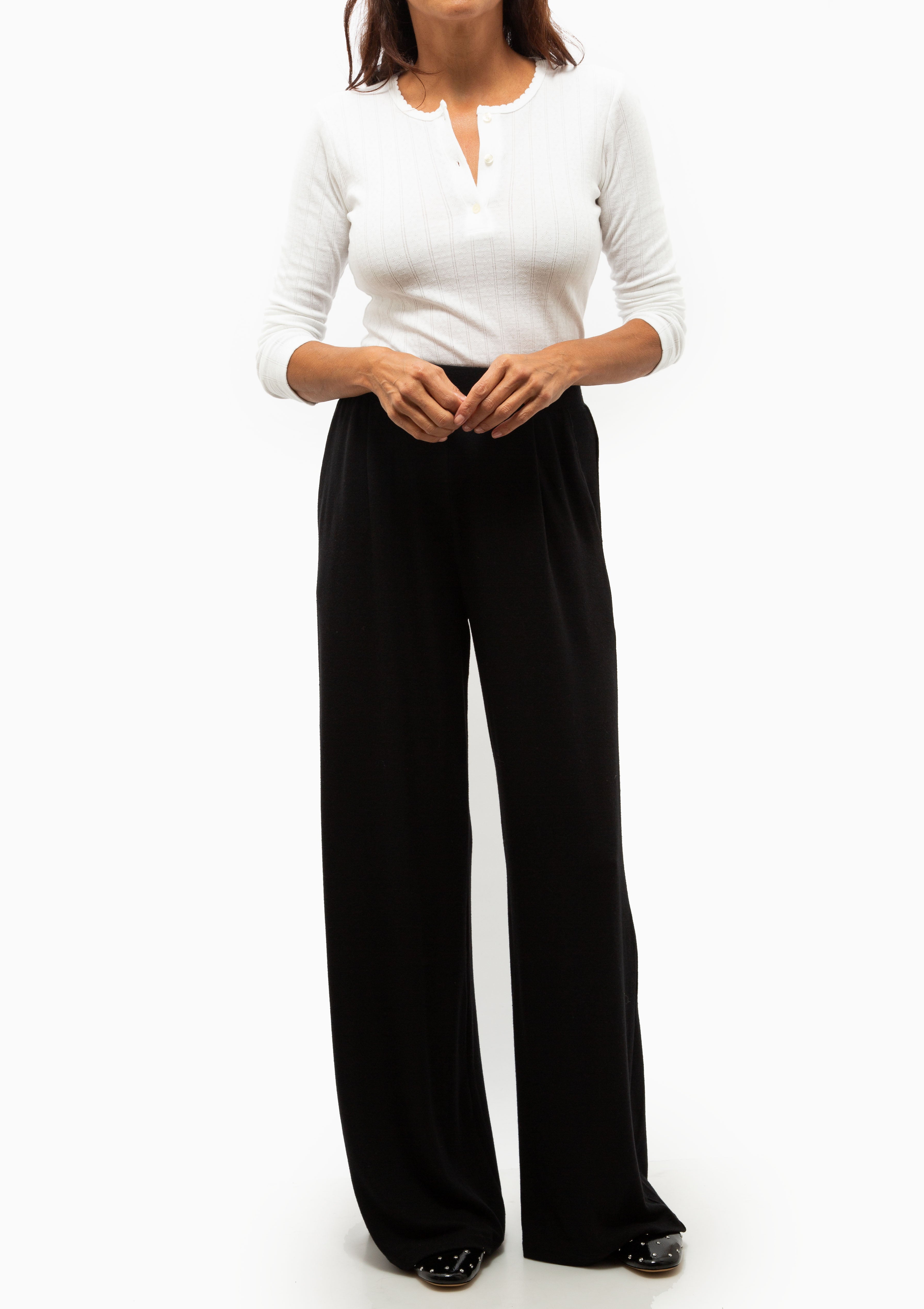 Pointelle Long Sleeve Henley | White