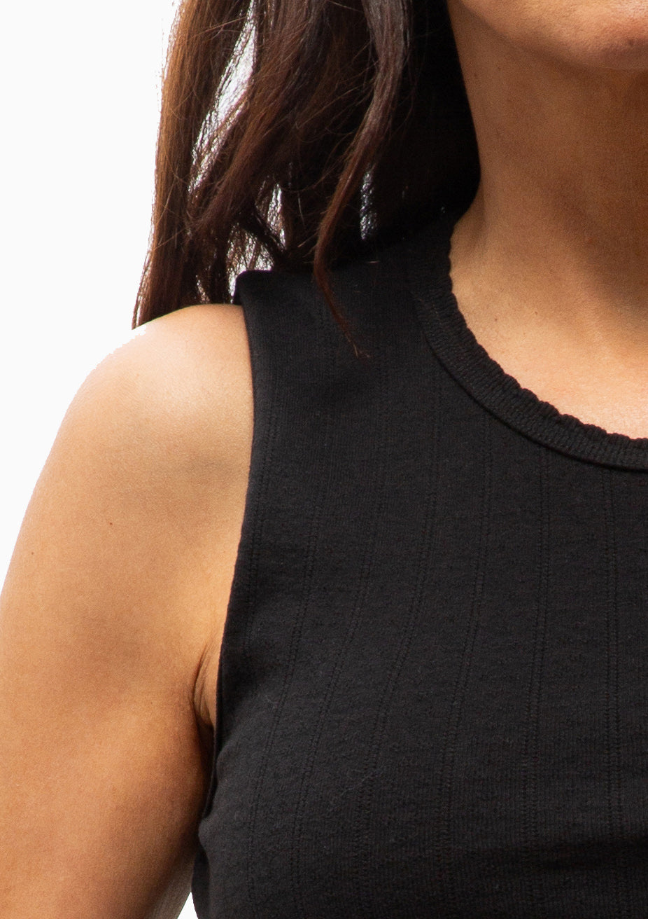 Pointelle Sleeveless Crew | Black