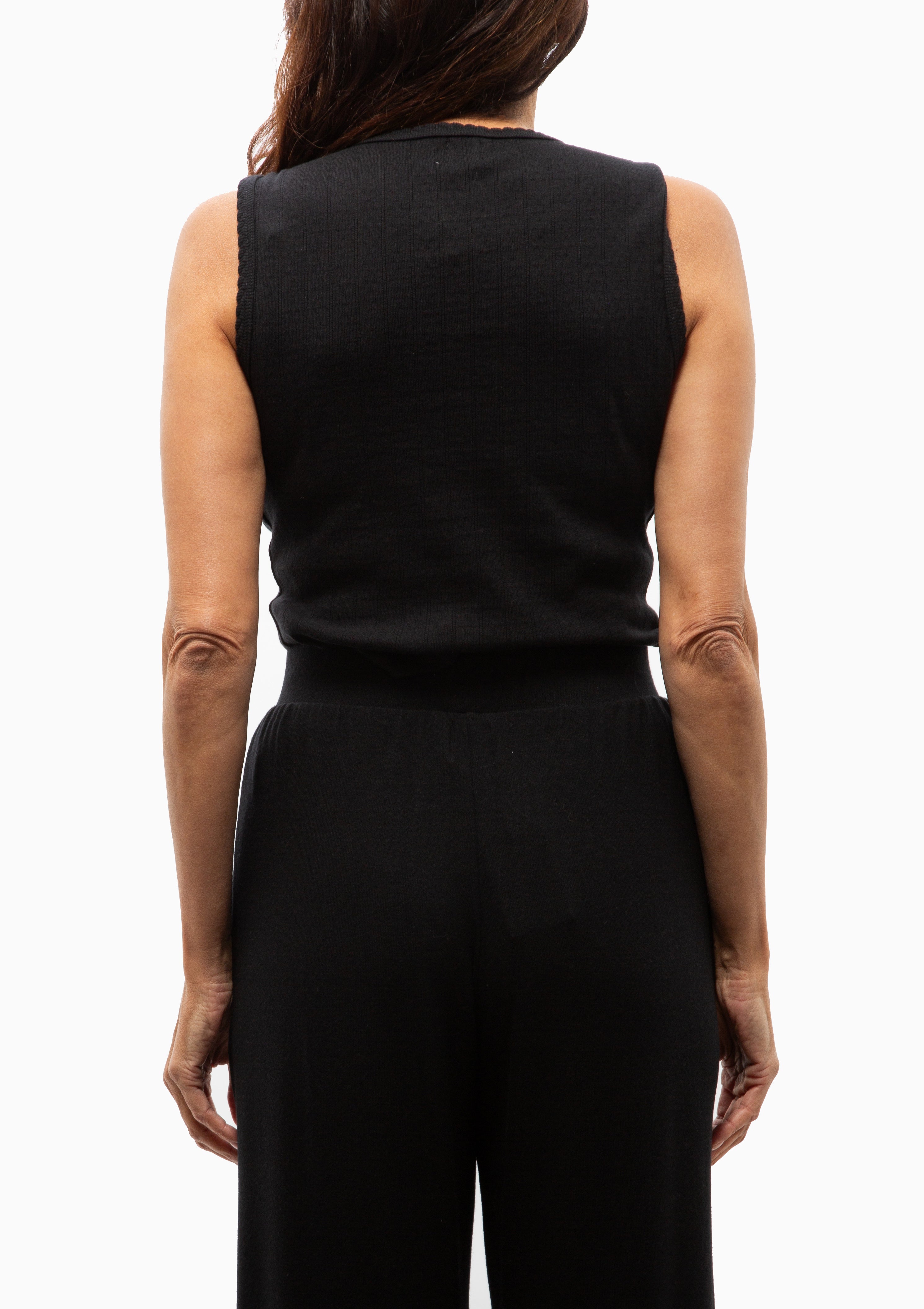 Pointelle Sleeveless Crew | Black