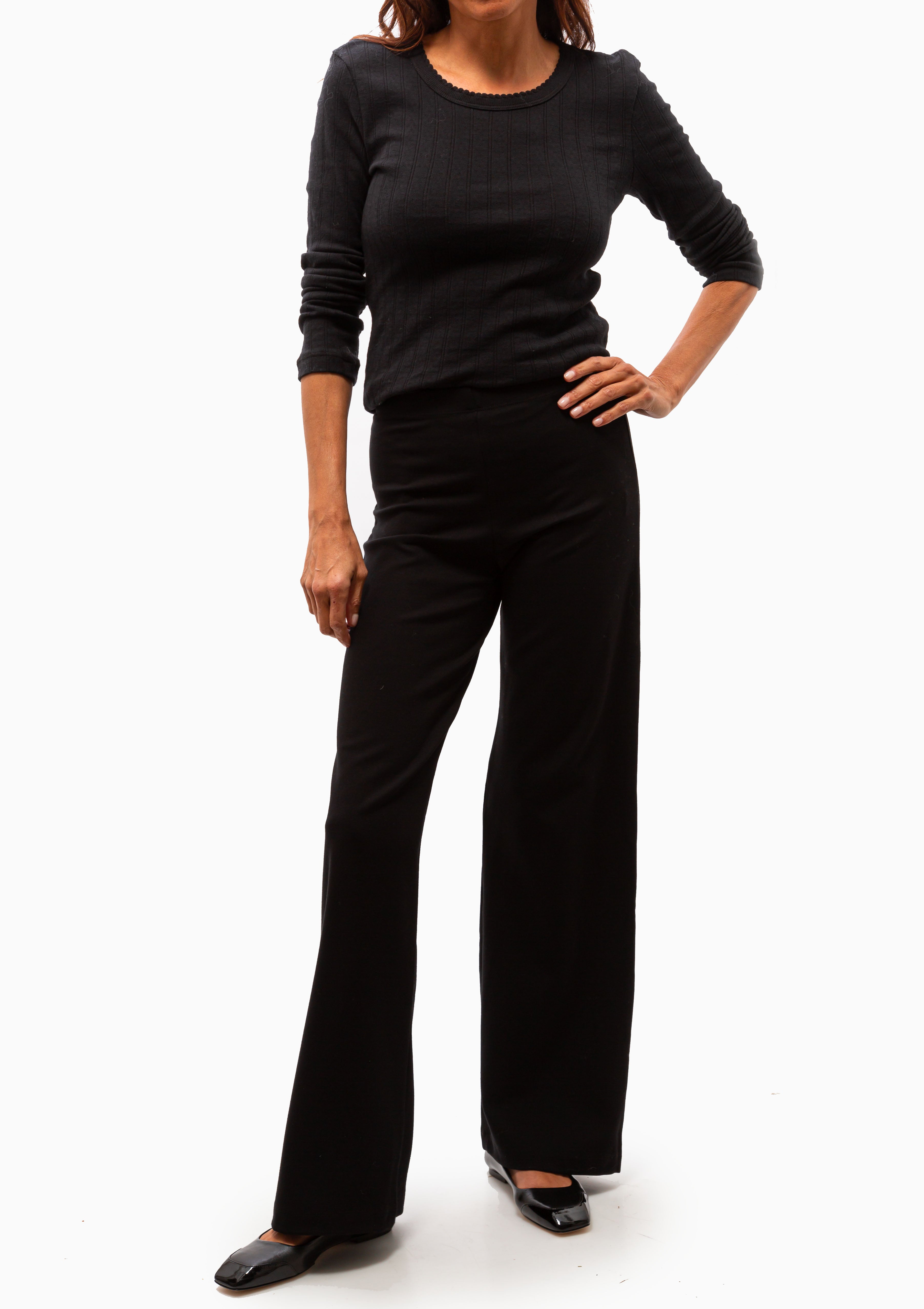Pointelle Slim Fit Long Sleeve Tee | Black