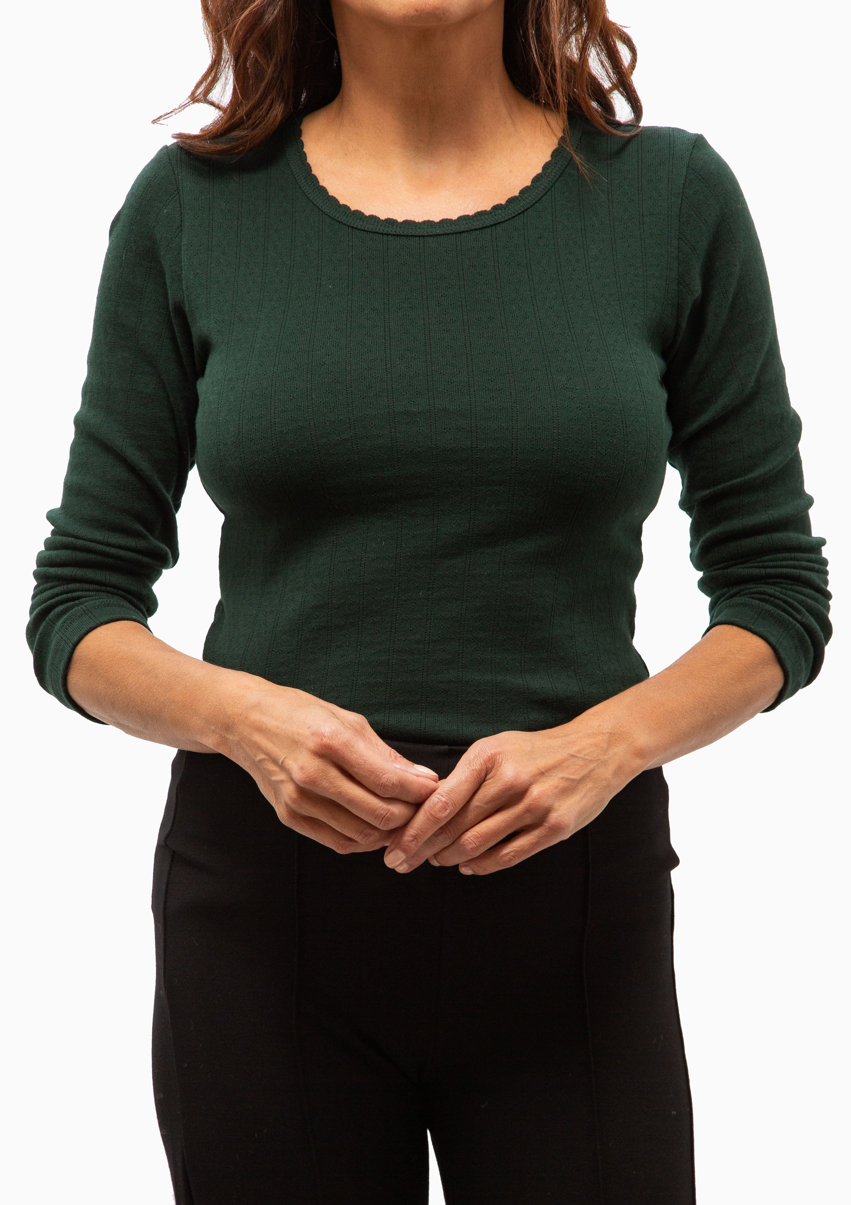 Pointelle Slim Fit Long Sleeve Tee | Forest