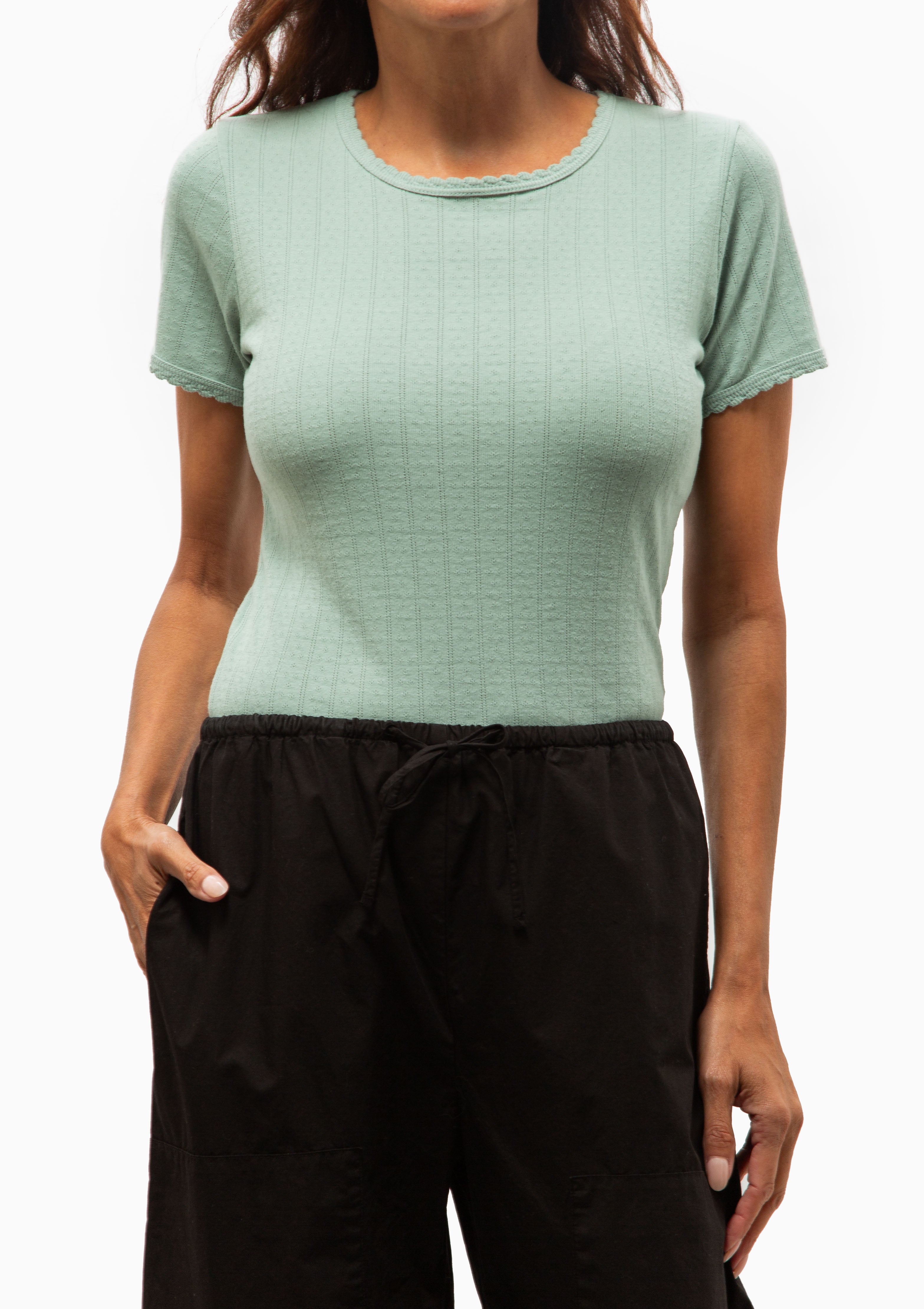 Pointelle Slim Fit Tee | Eucalyptus