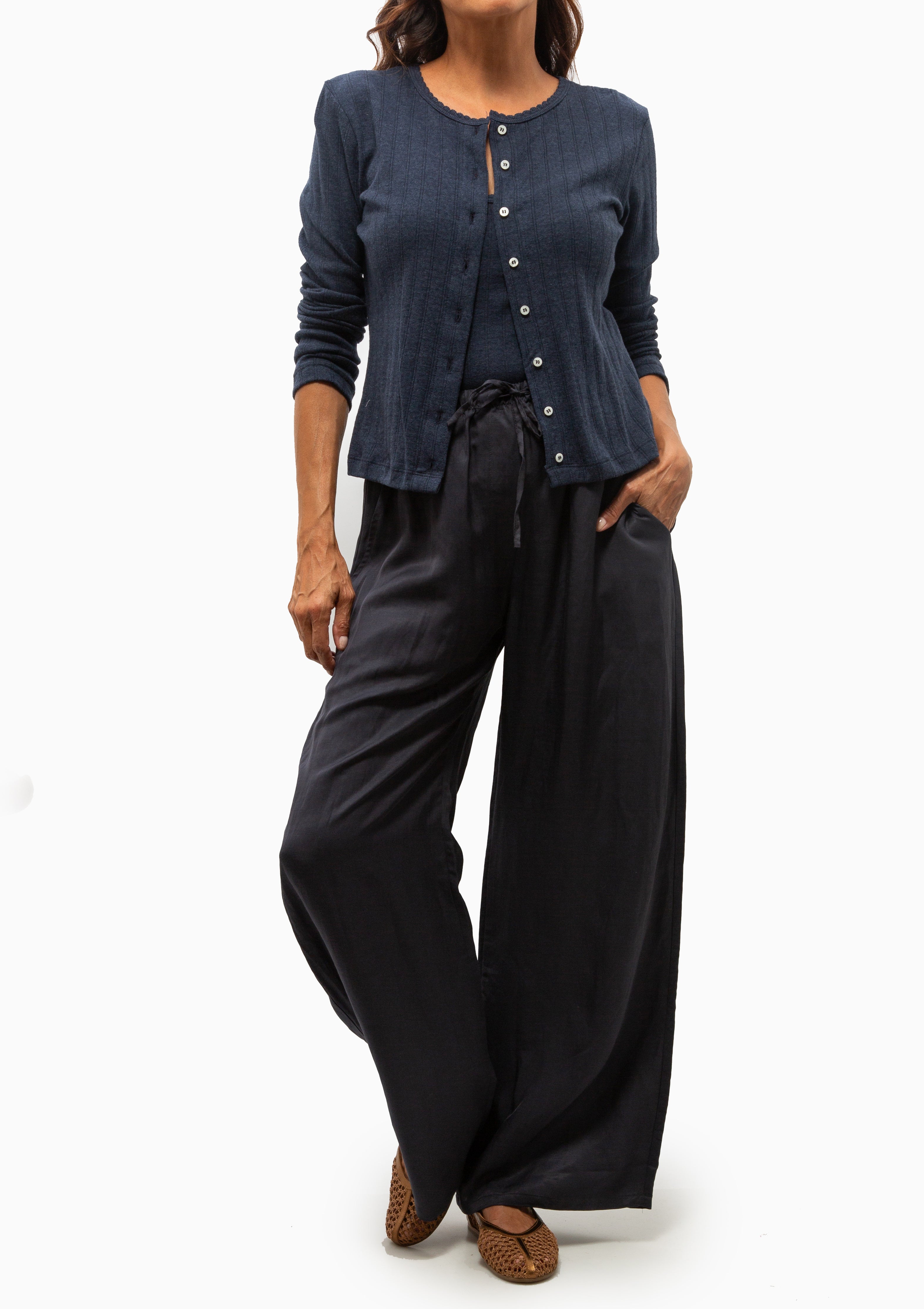 Pointelle Classic Cardigan II | Midnight Melange