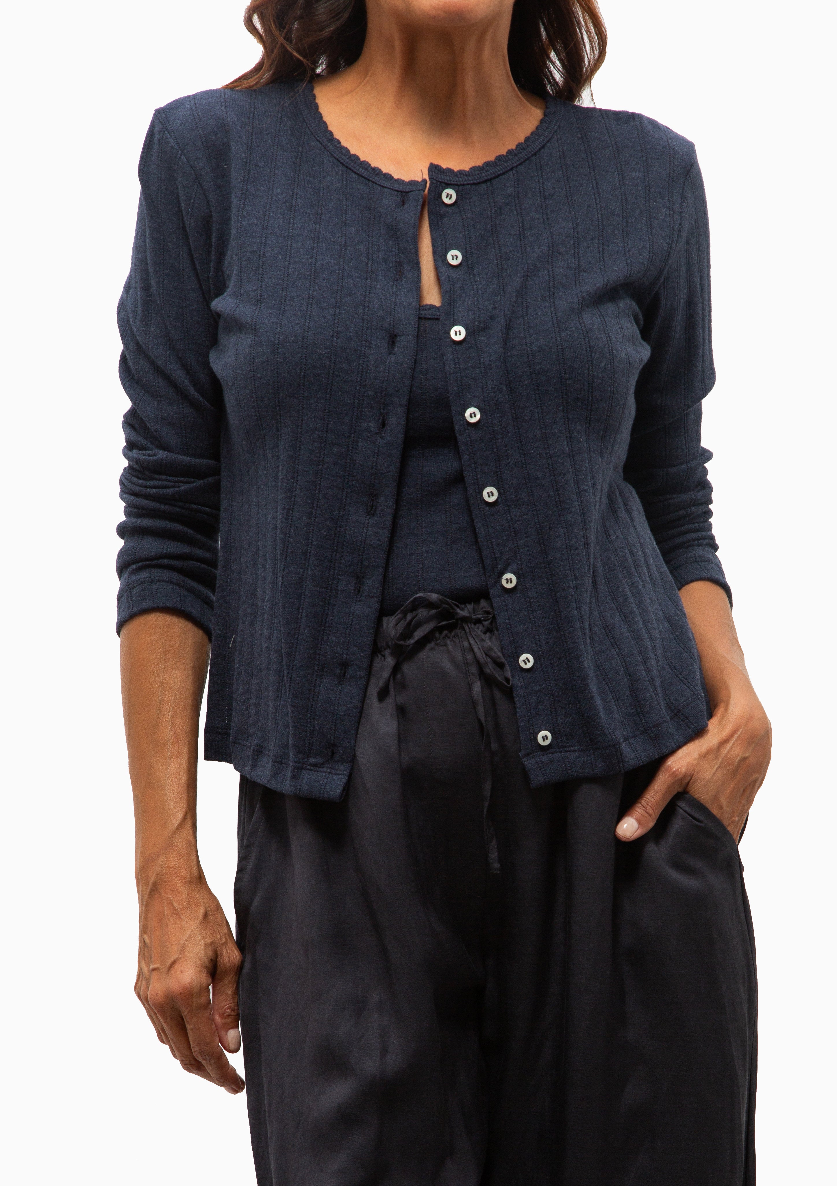 Pointelle Classic Cardigan II | Midnight Melange