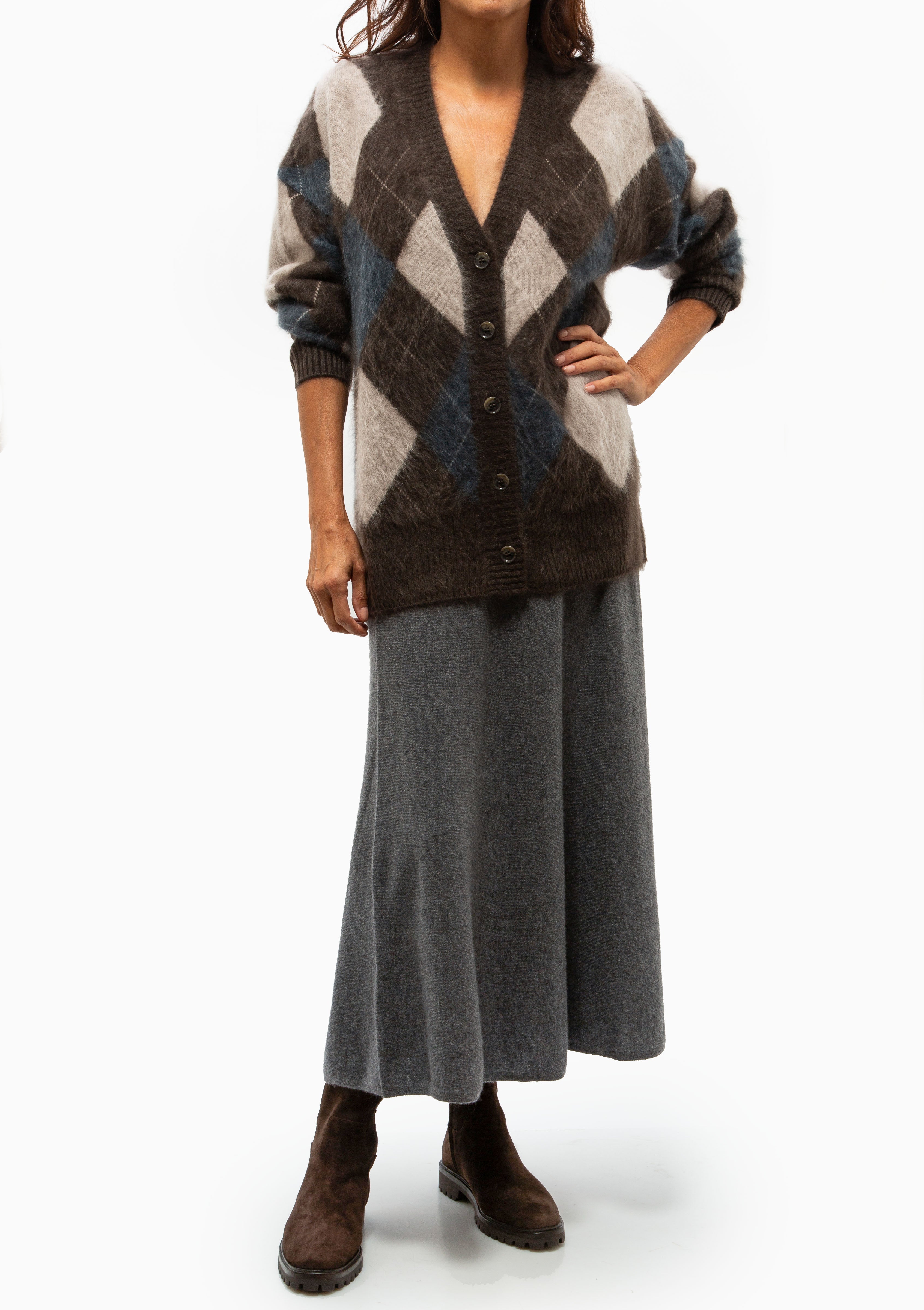 Elaria Cardigan | Wood Argyle Brushed