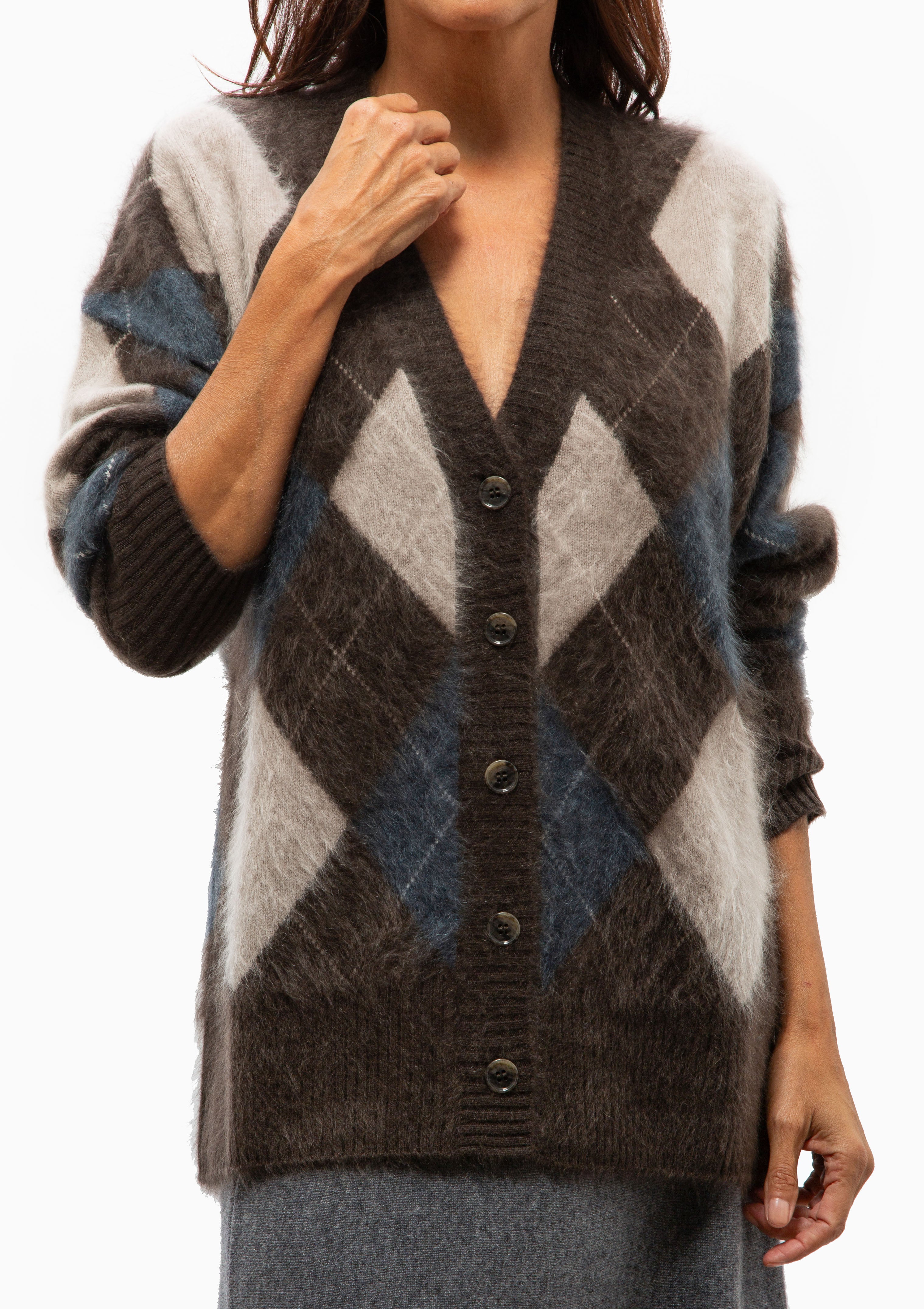 Elaria Cardigan | Wood Argyle Brushed
