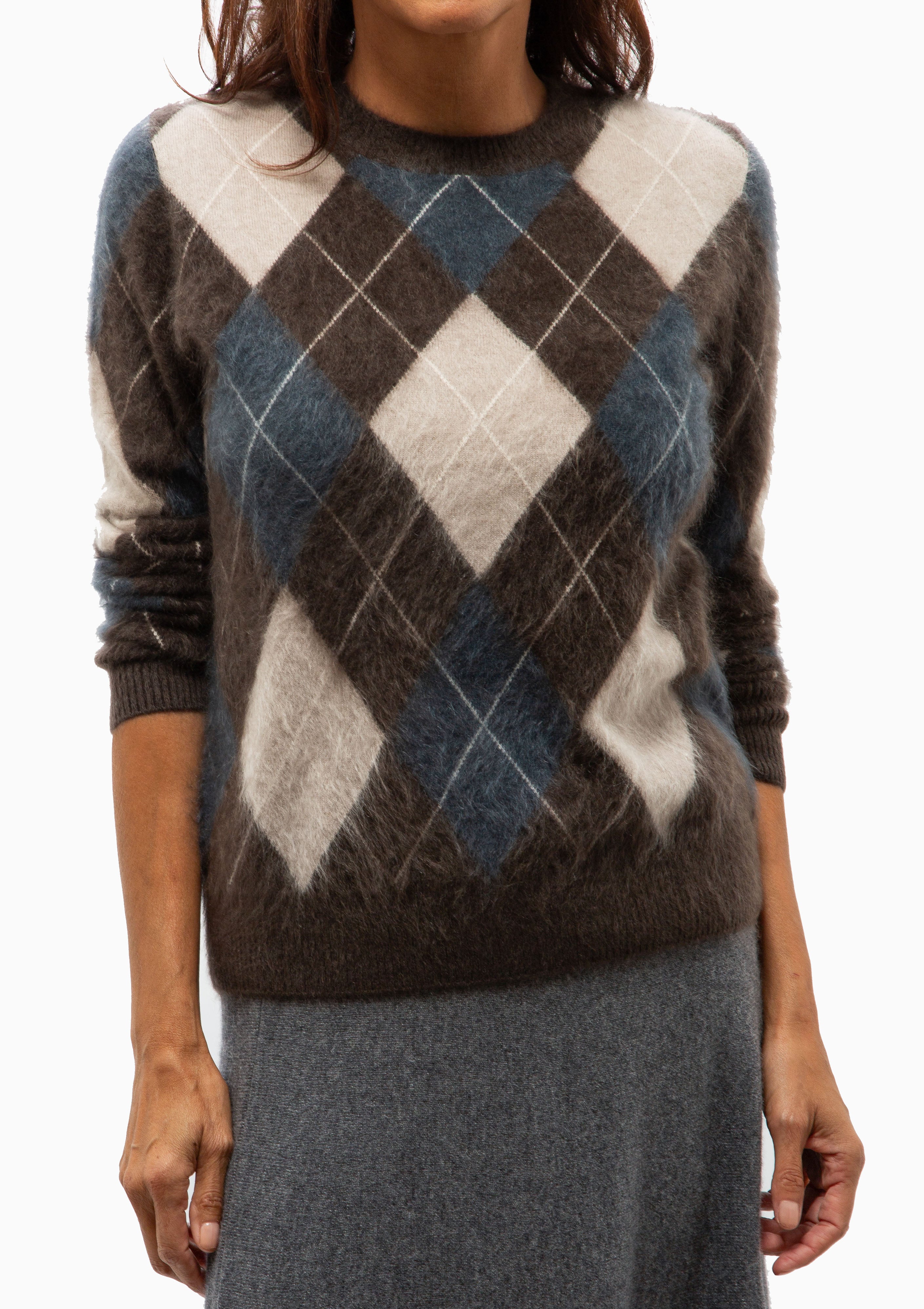 Margy Sweater | Wood Argyle Brushed