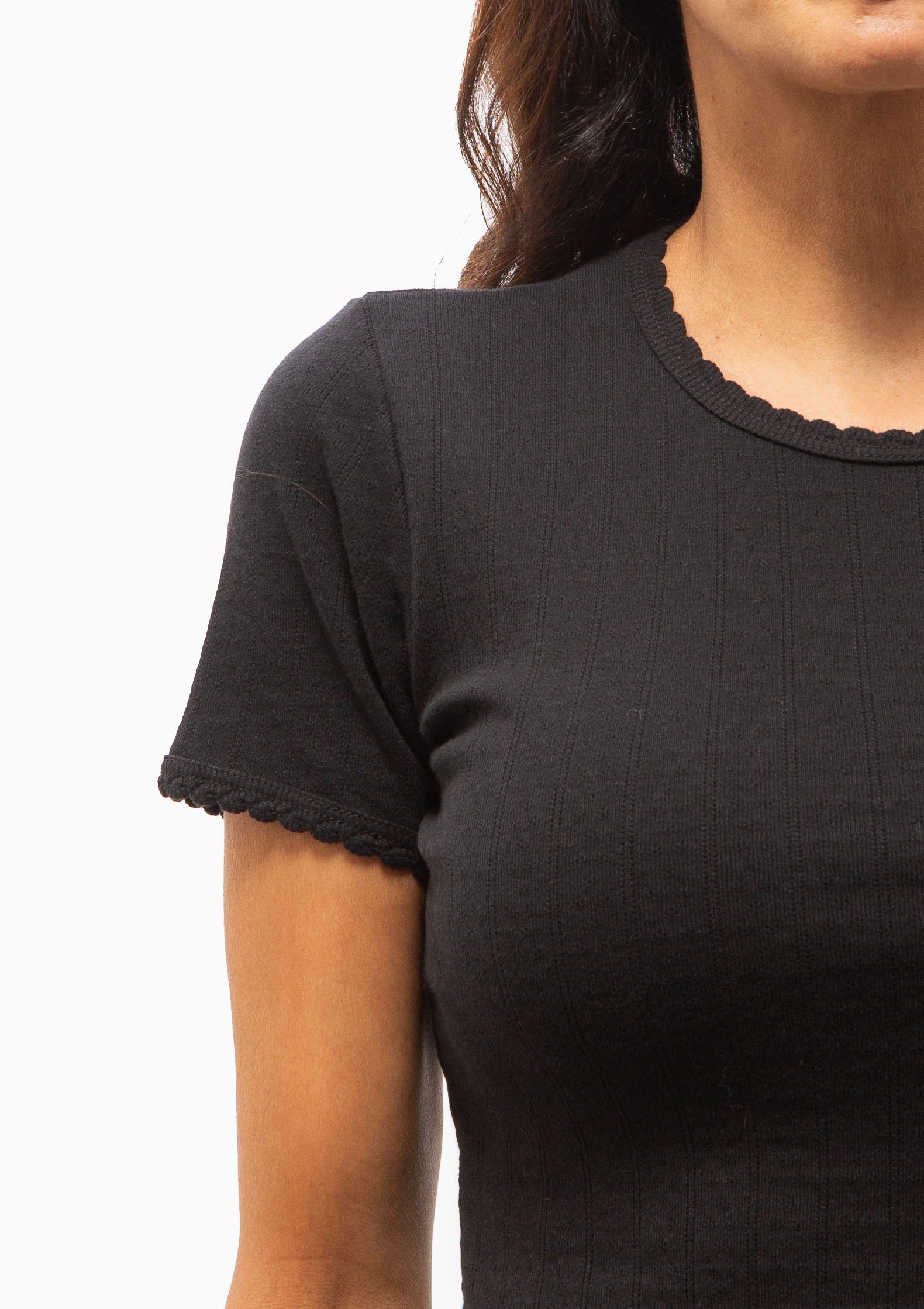 Pointelle Slim Fit Tee | Black