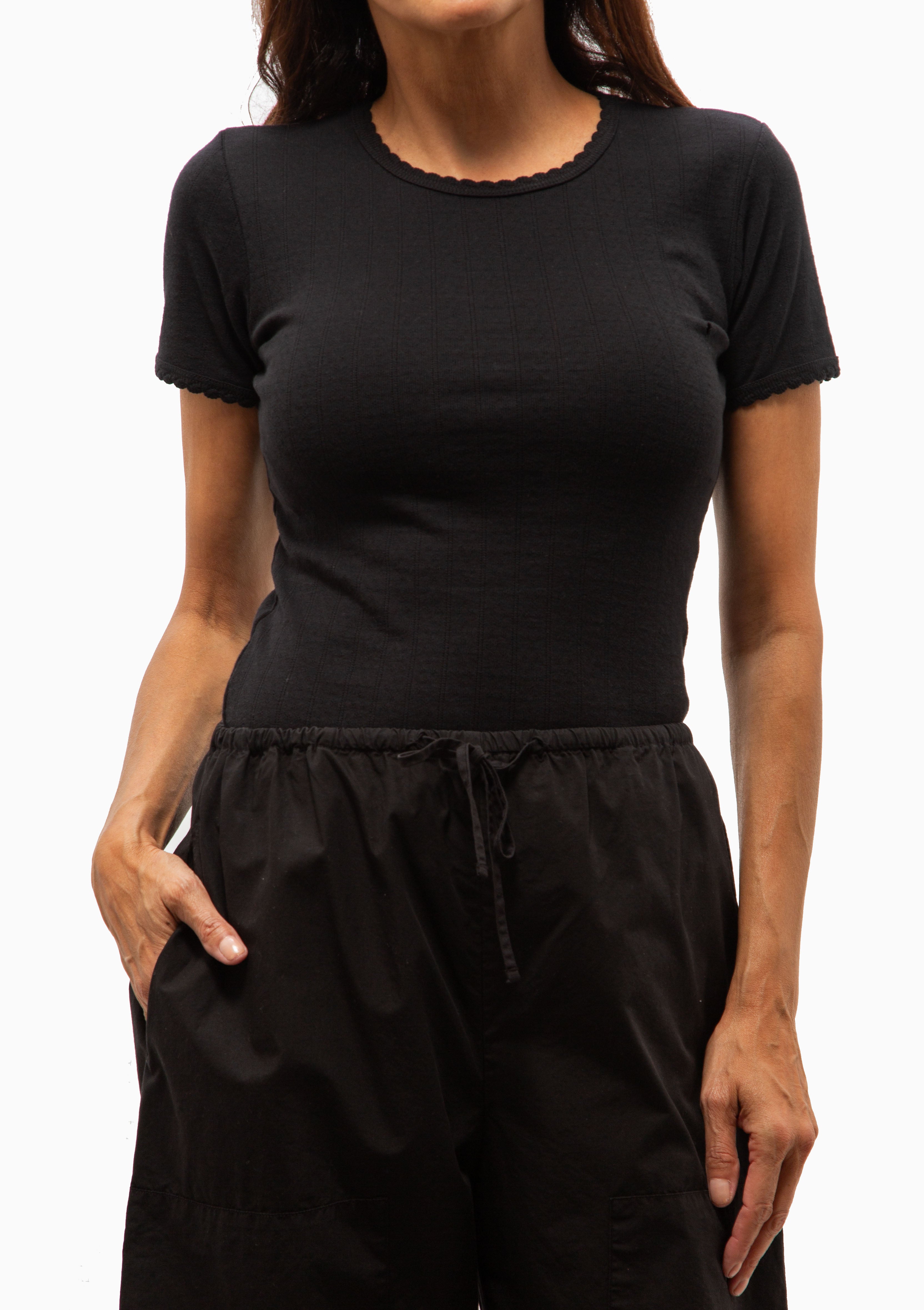 Pointelle Slim Fit Tee | Black
