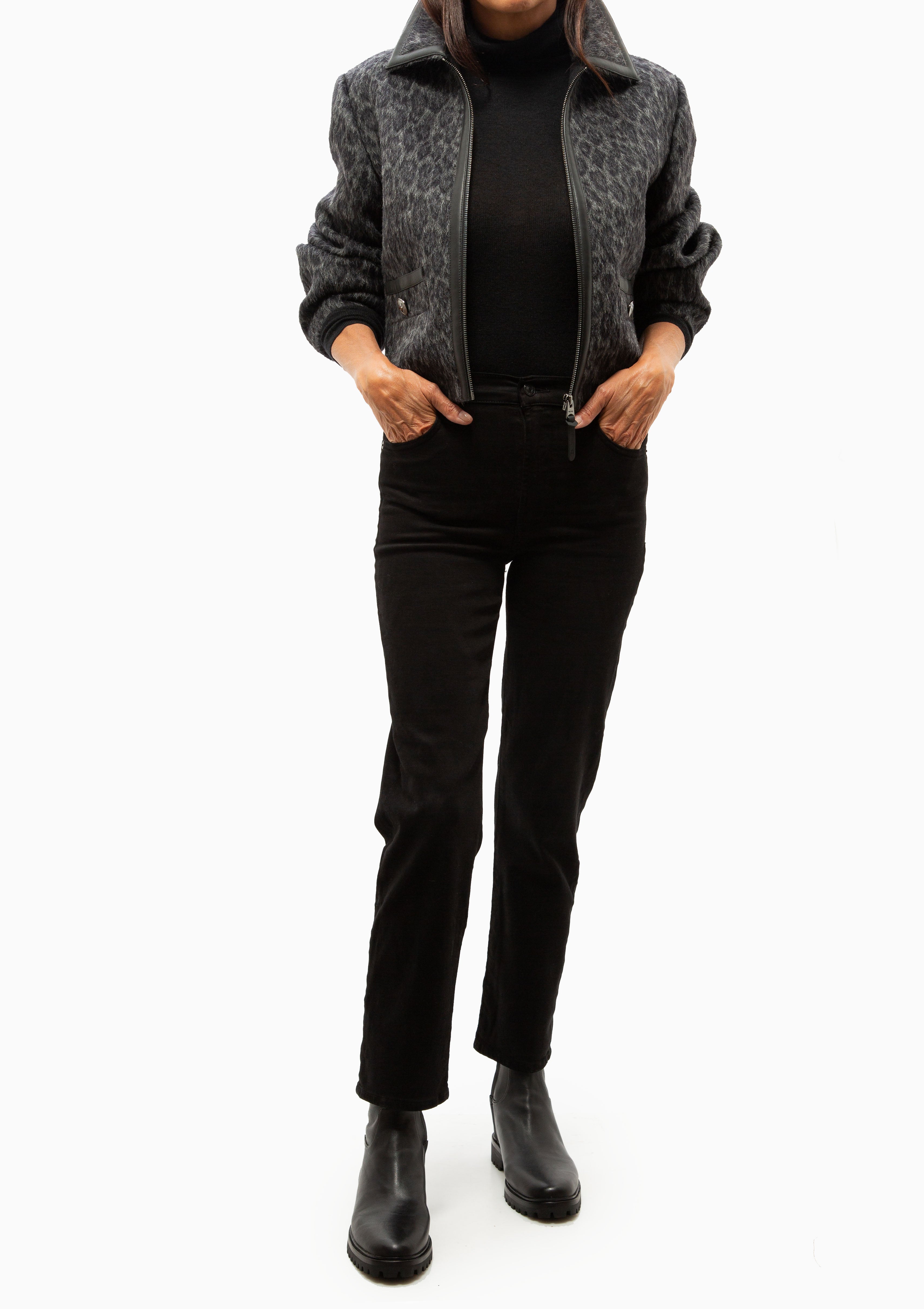 Lorah Cropped Leather Jacket | Black Multi