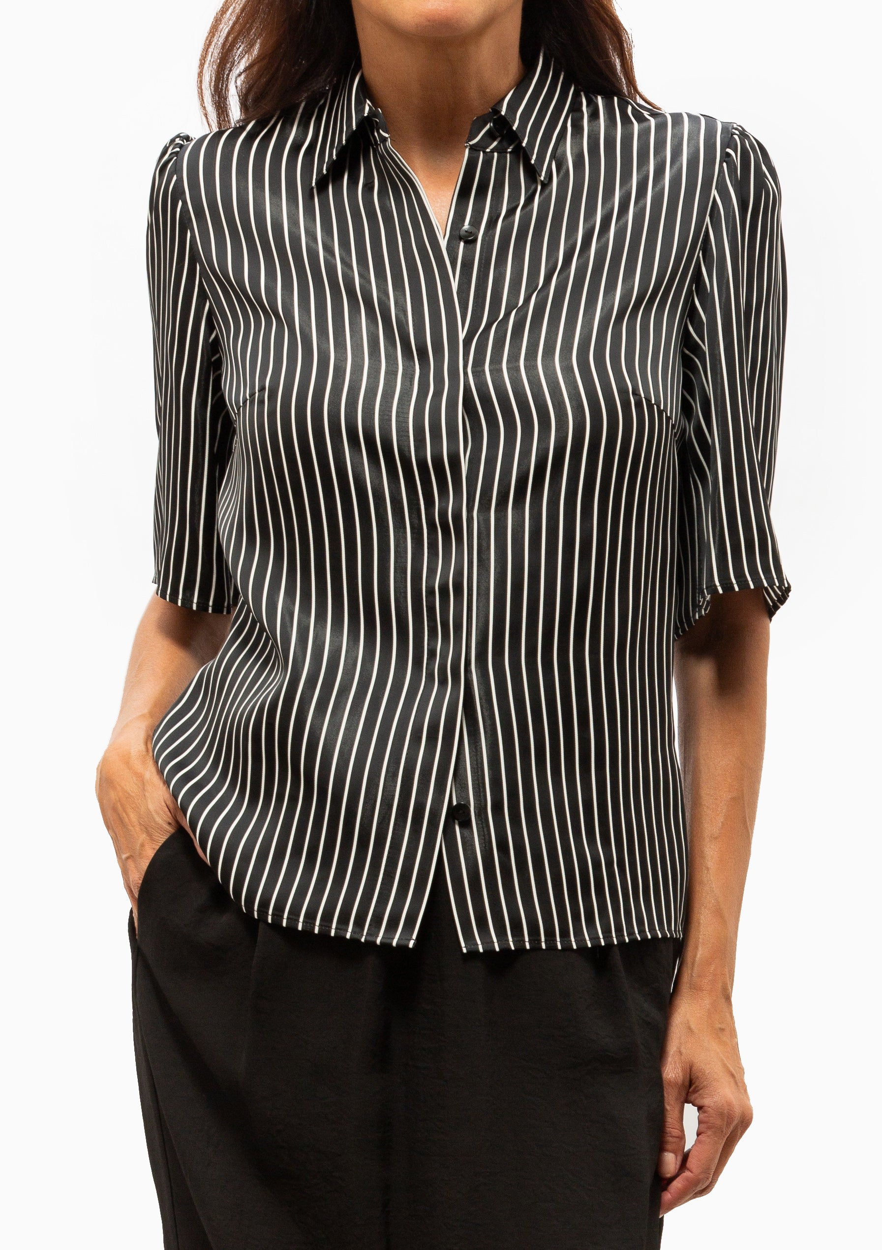 Bell Sleeve Blouse | Black Stripe
