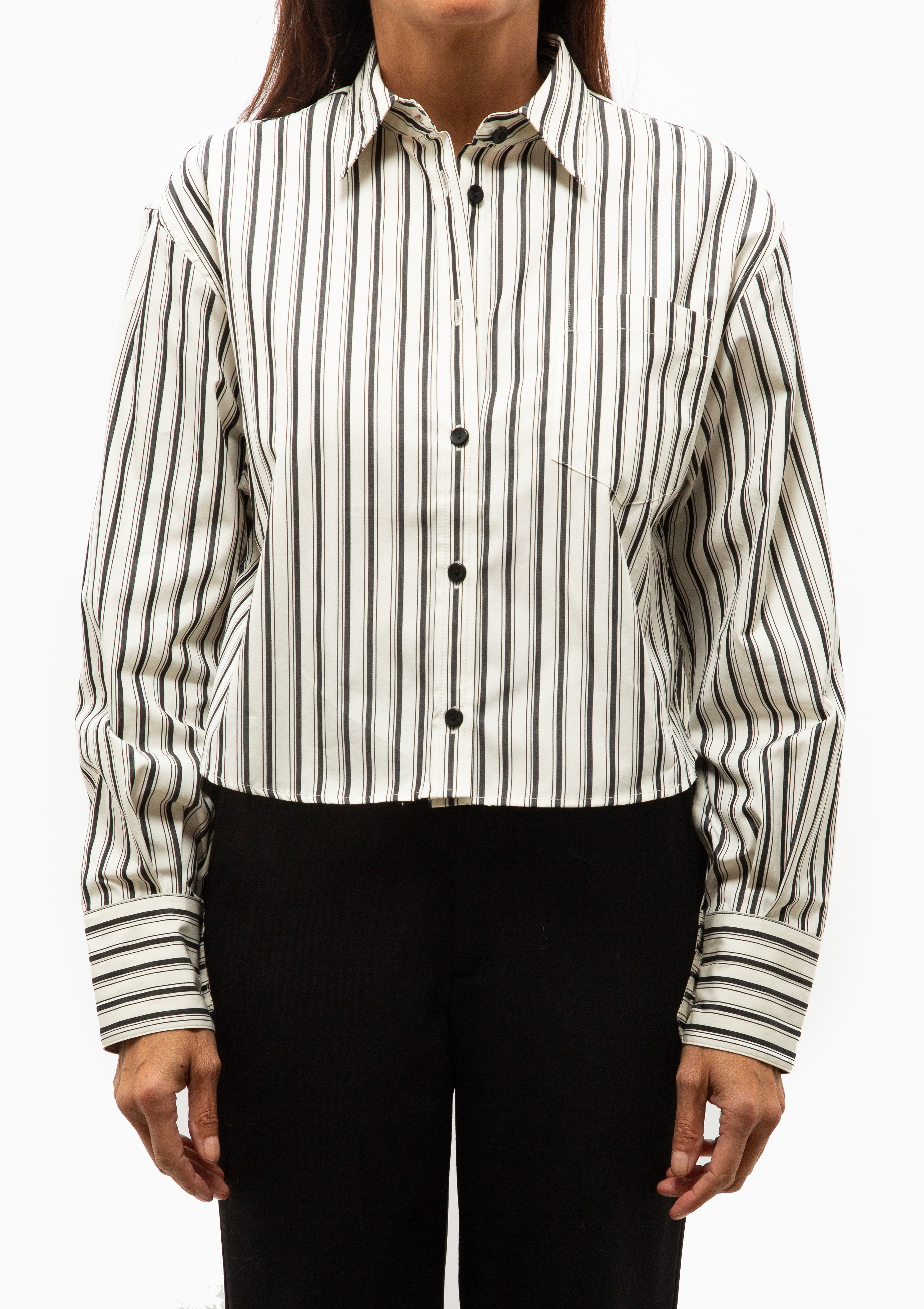Cropped Shirt | Ivory Stripe