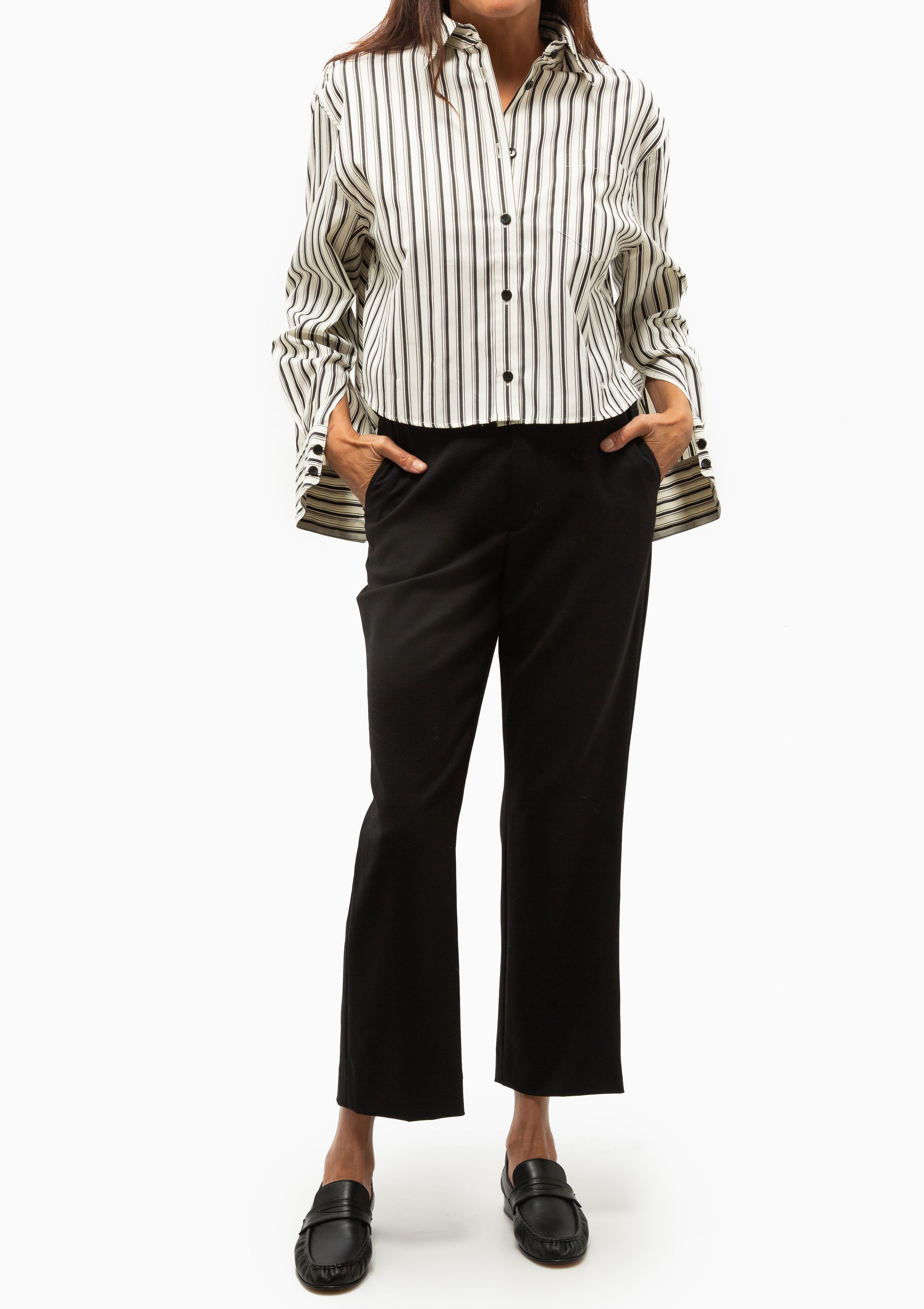 Cropped Shirt | Ivory Stripe