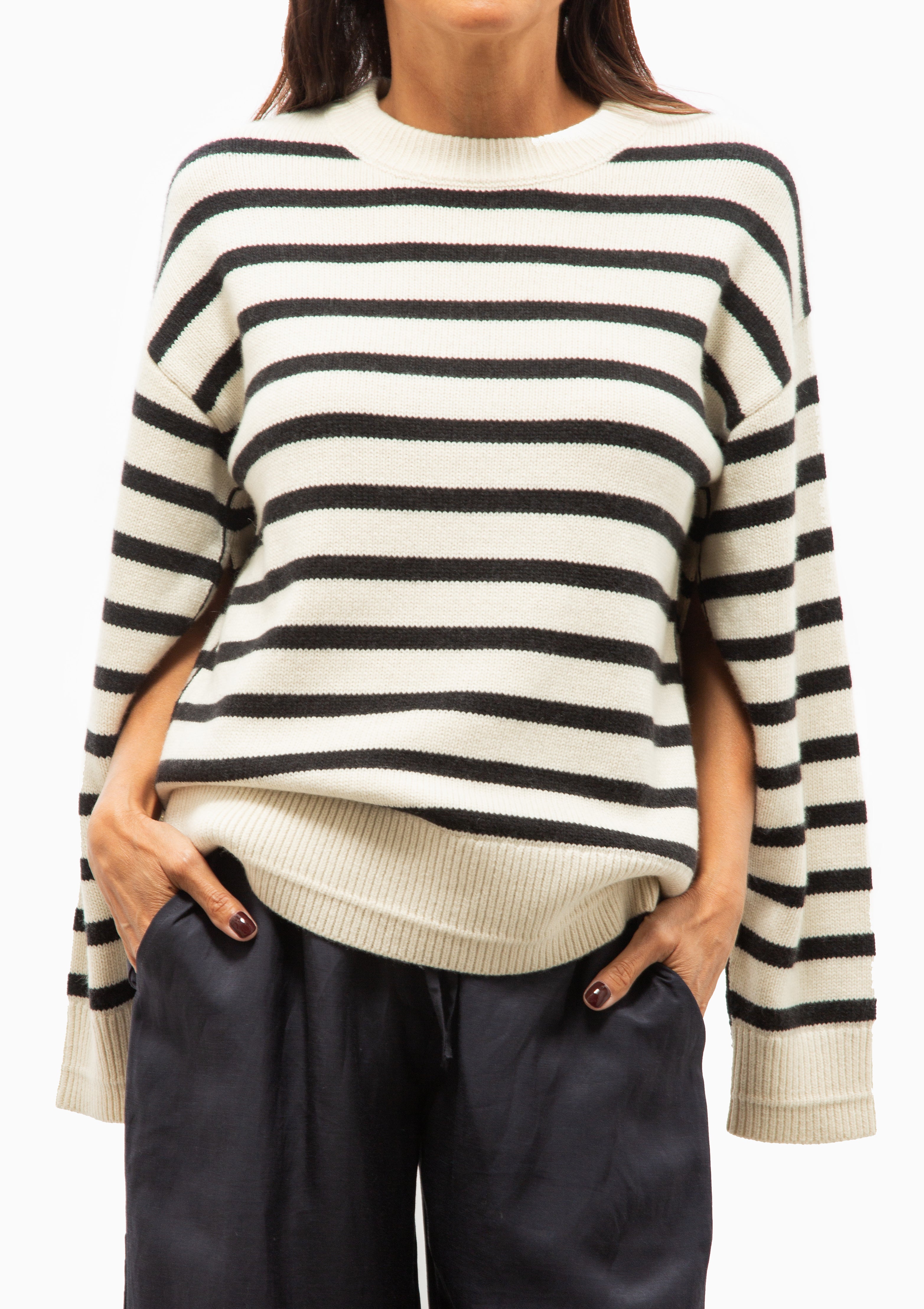 Ladder Stitch Crew | Ivory/Black Stripe