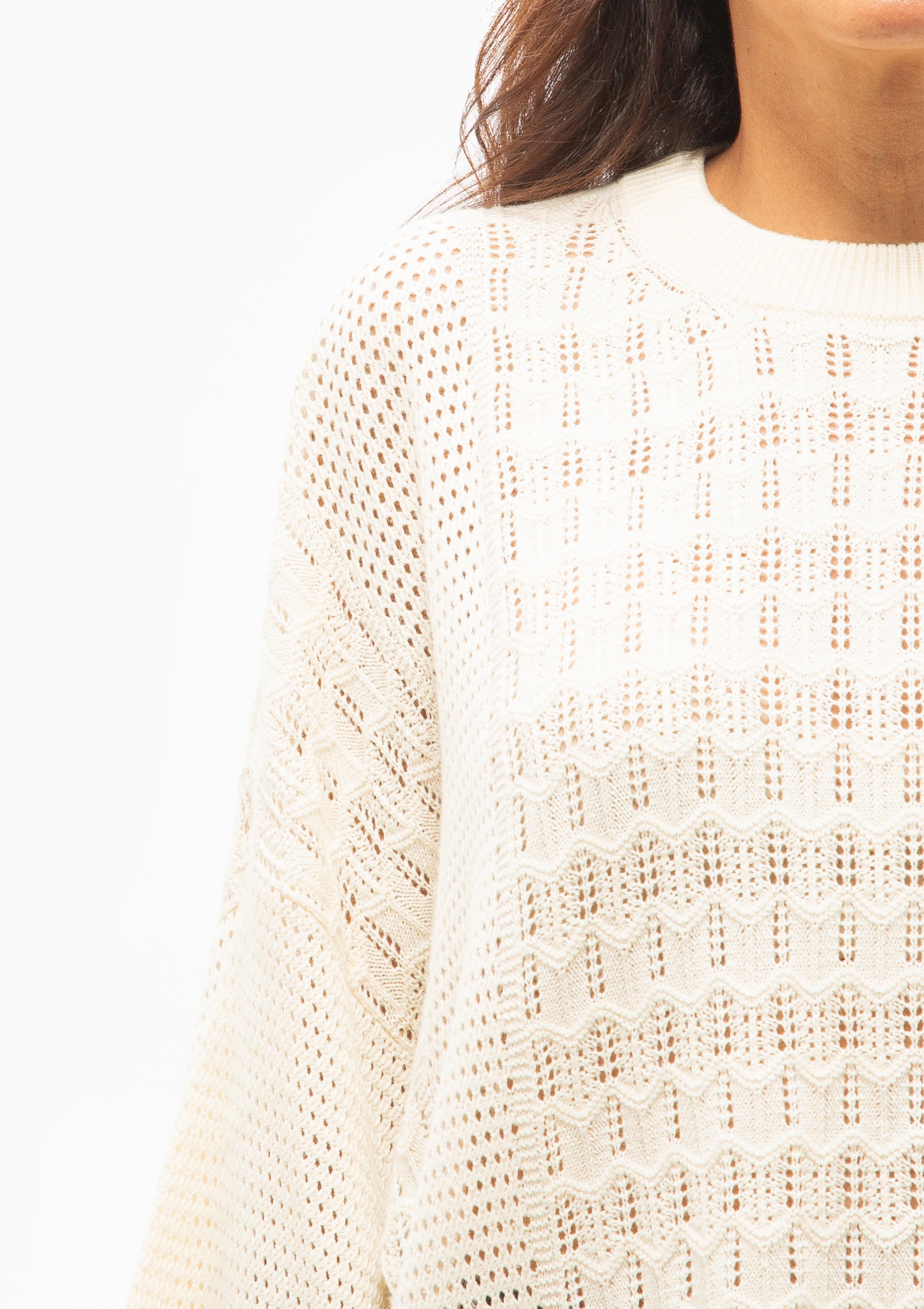 Bella Paneled Lace Knit T-Shirt | Cream