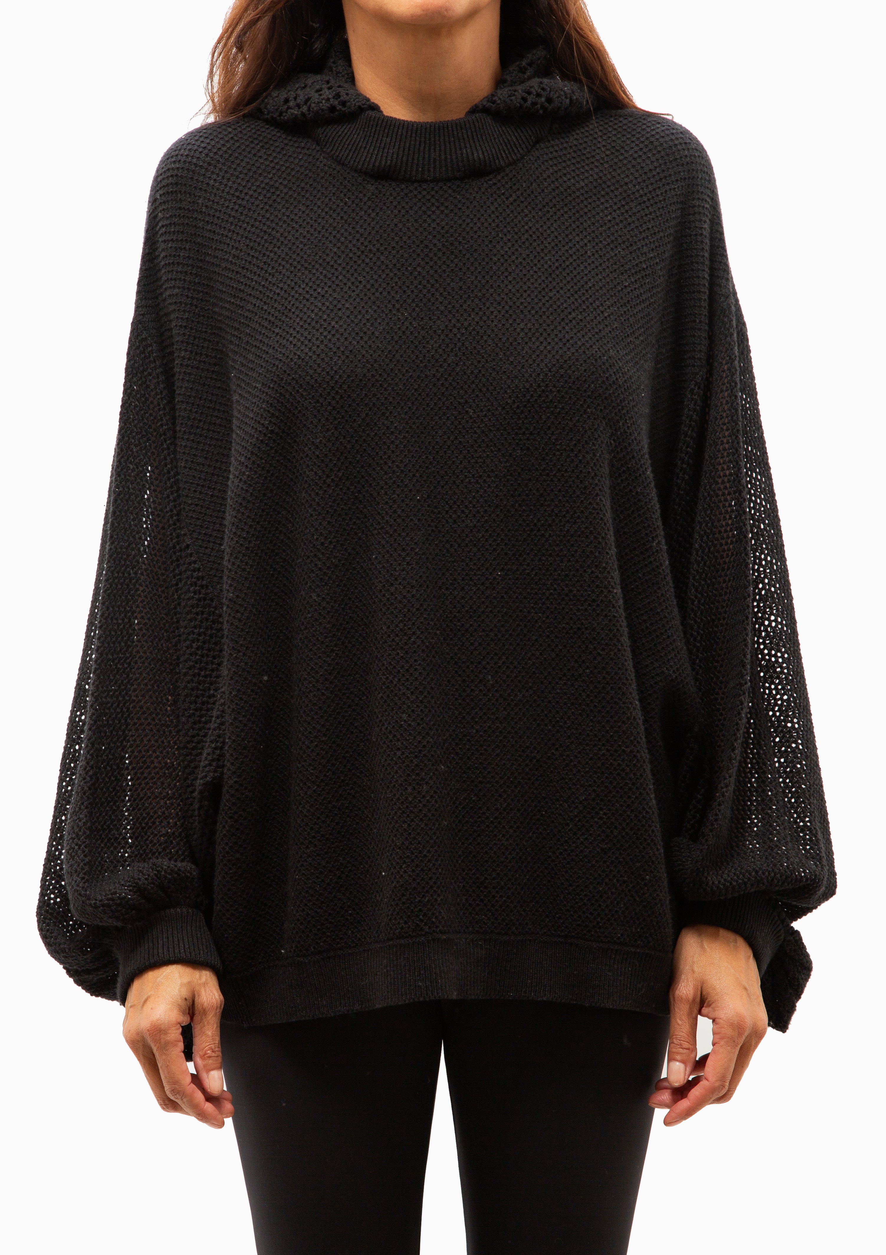Bonnie Crochet Hood Jumper | Black