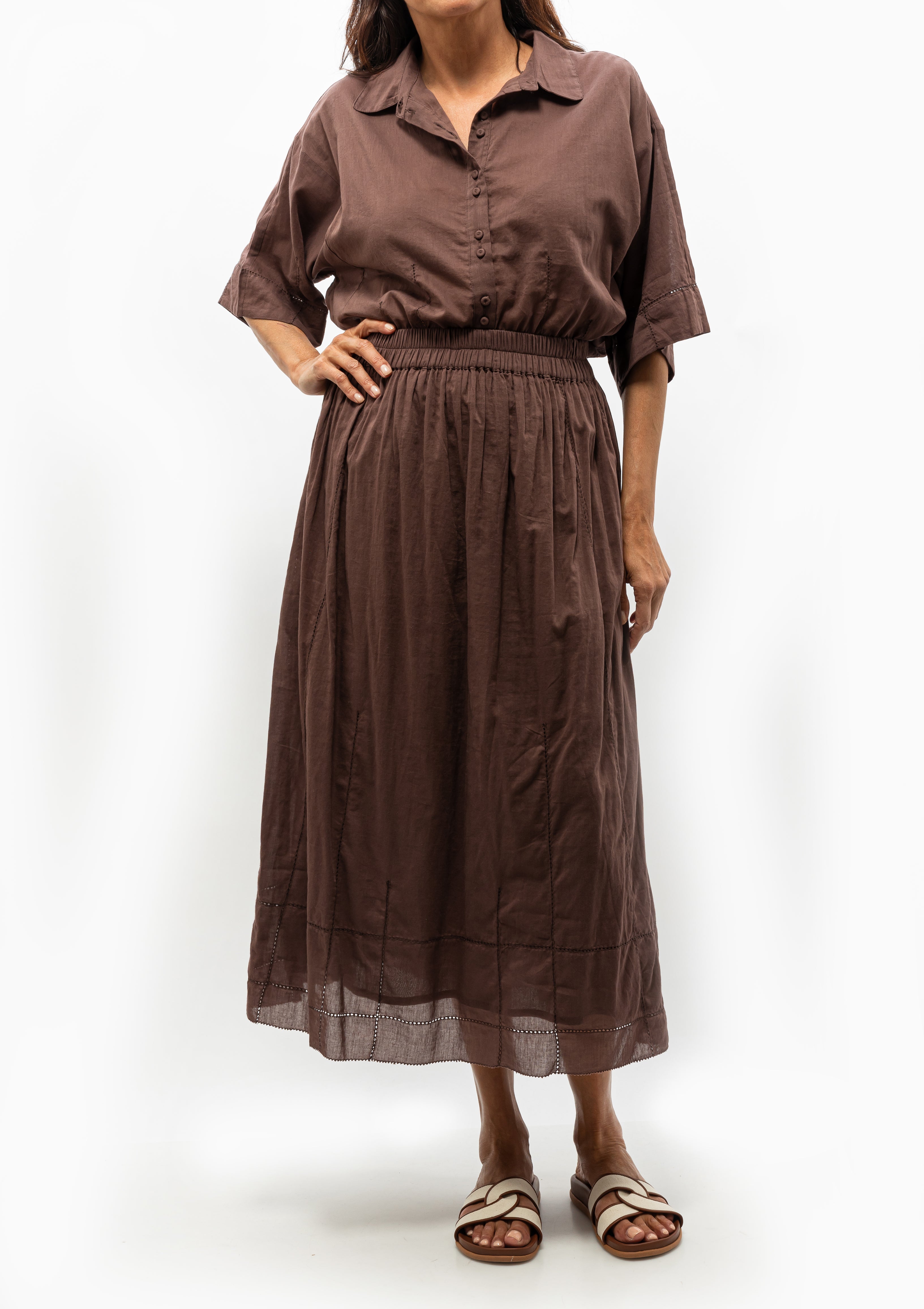 Kyoto Short Sleeved Shirt in their signature Grappa color. Available at Diani Boutique.