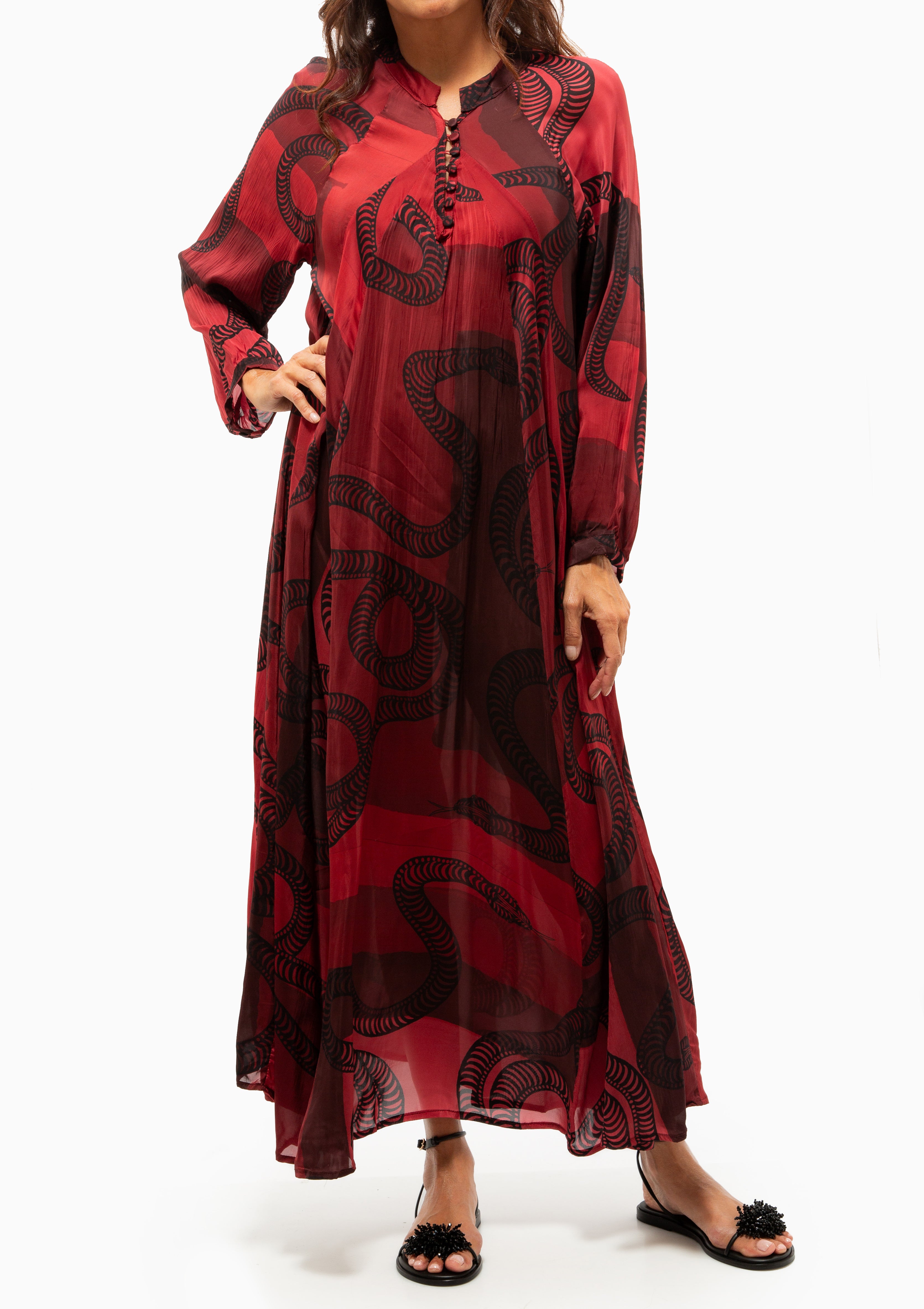 Natalie Martin Fiore Maxi in Ament Snake Oxblood. Available at DIANI Boutique.