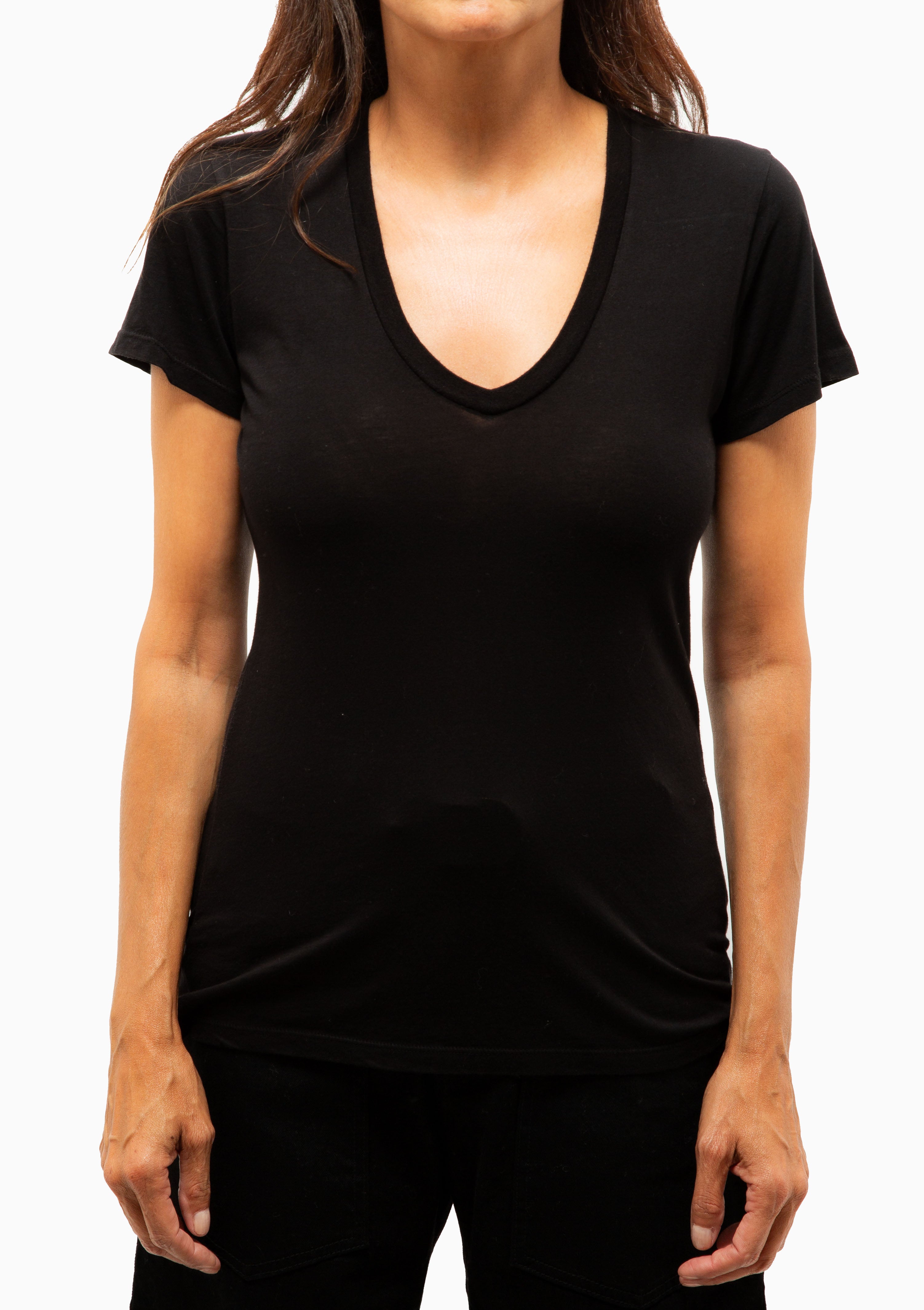 Carol V-Neck Tee | Jet Black