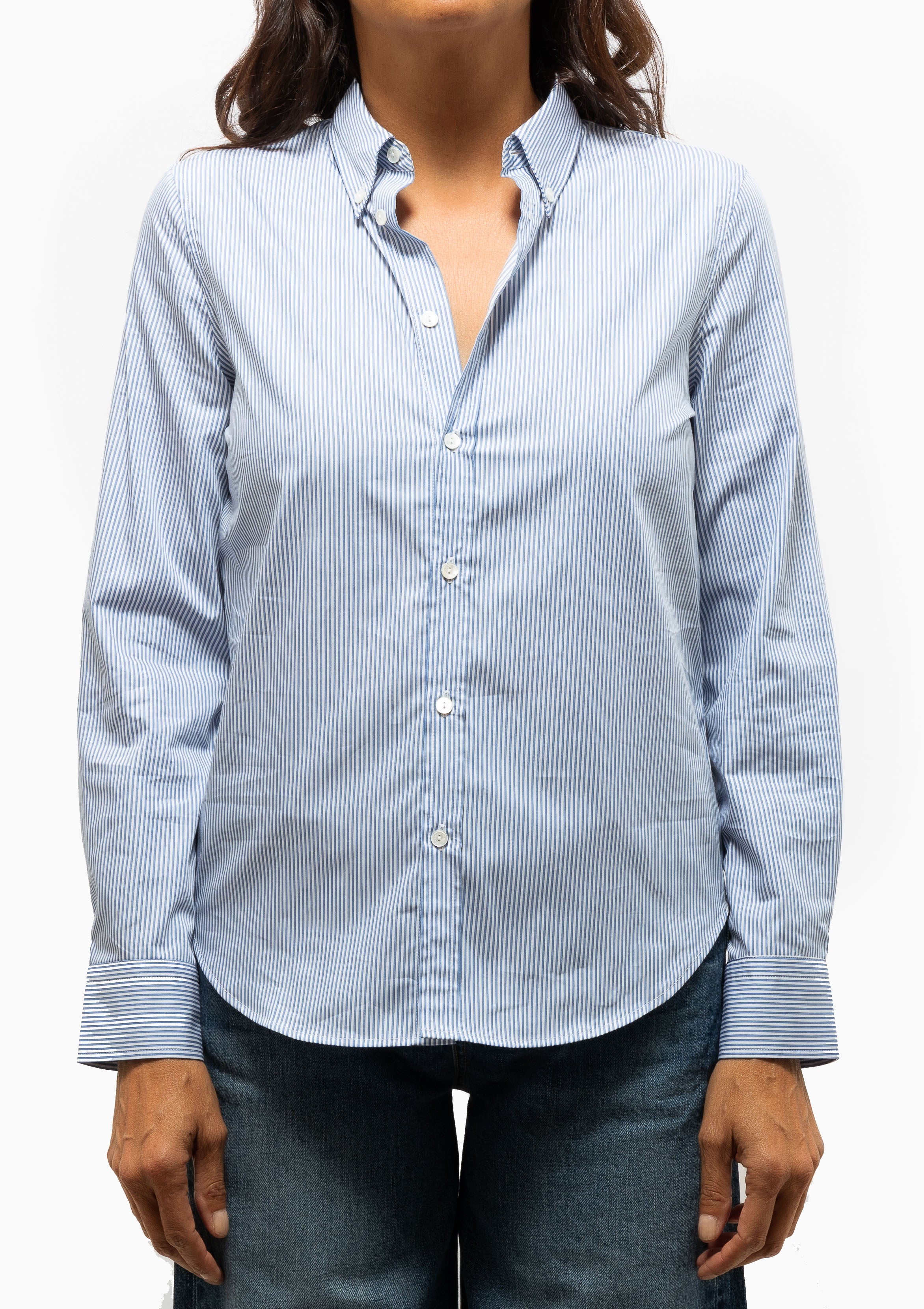 Dyllan Shrunken Shirt | Ivory/Blue Stripes