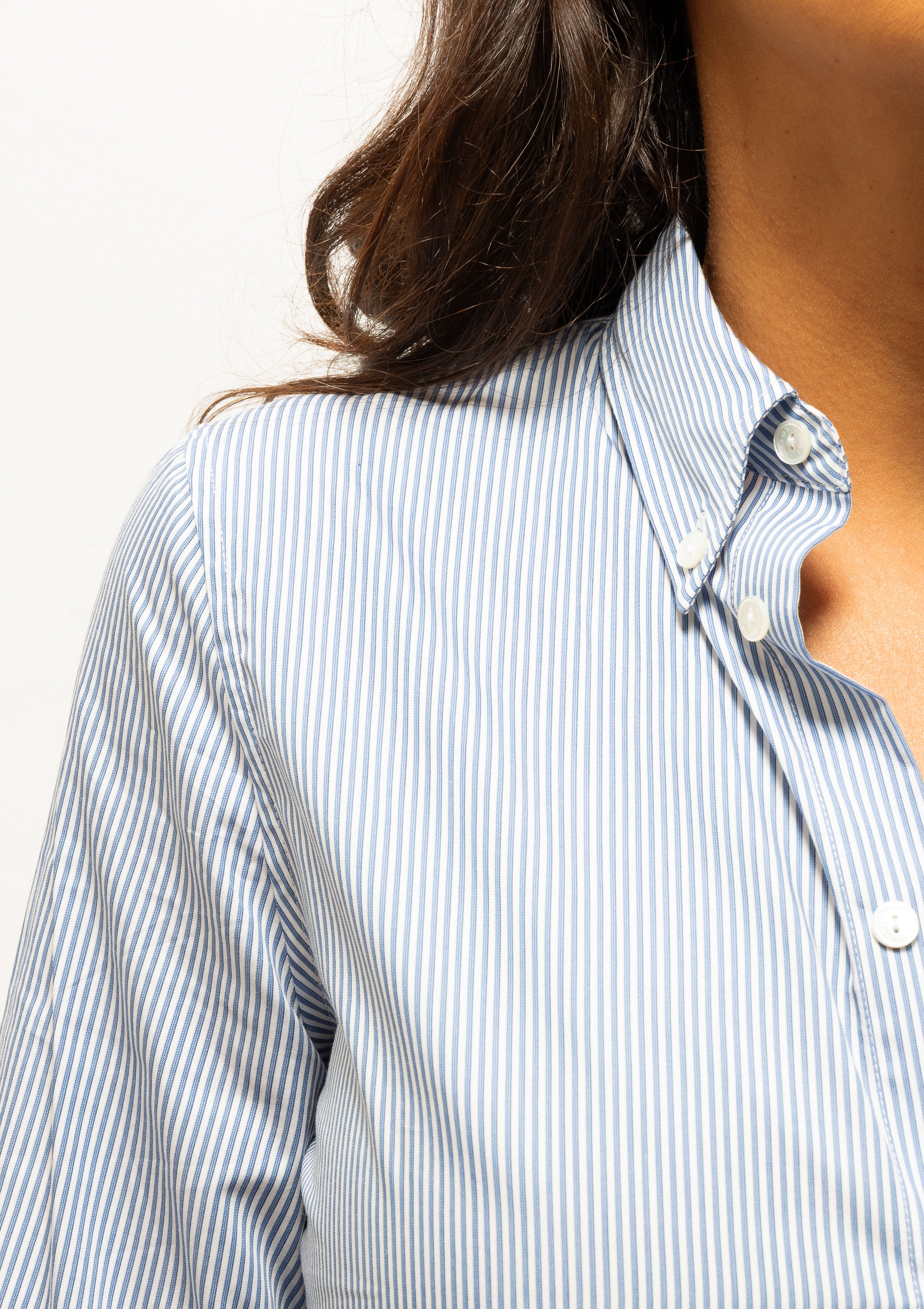 Dyllan Shrunken Shirt | Ivory/Blue Stripes