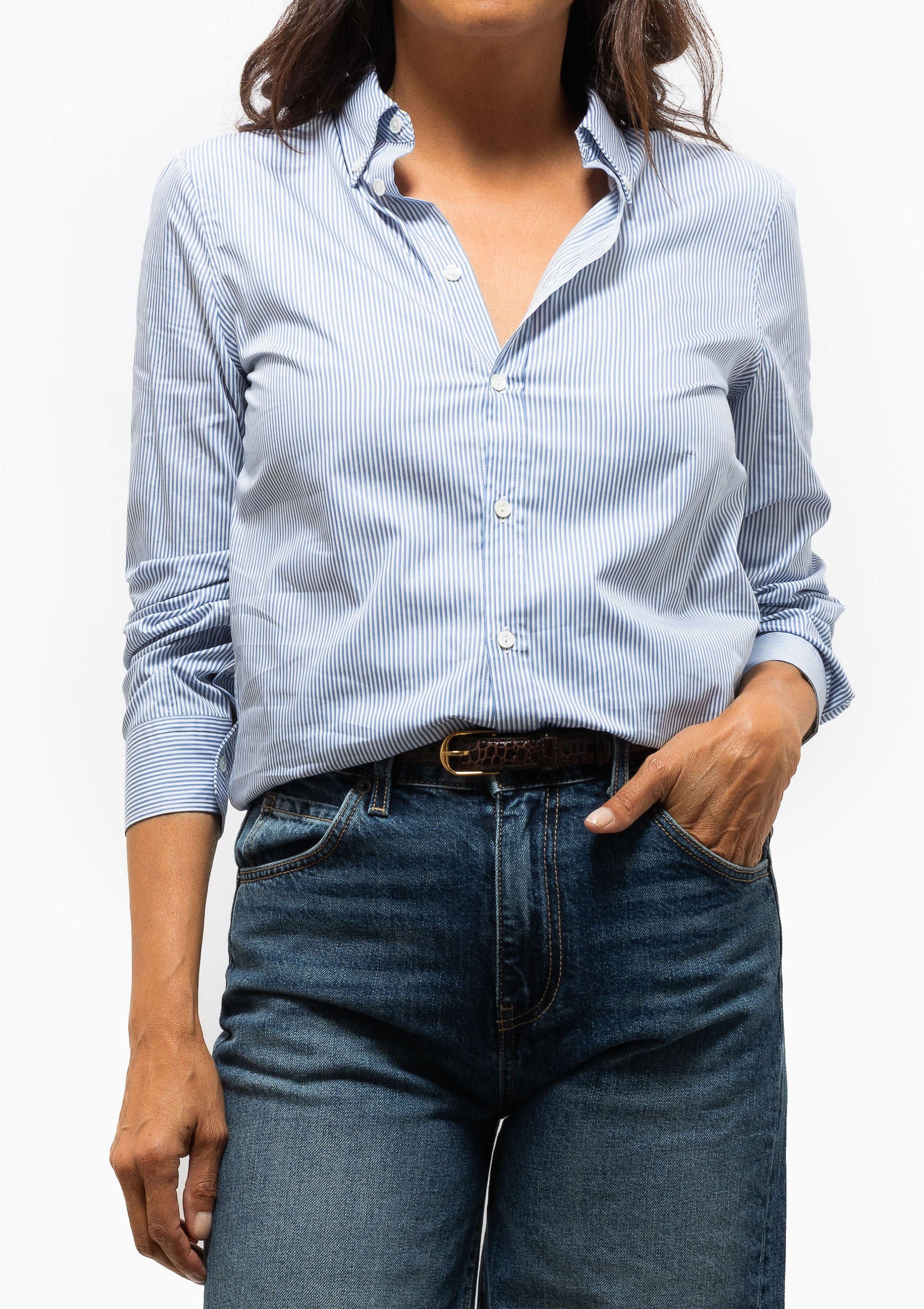 Dyllan Shrunken Shirt | Ivory/Blue Stripes