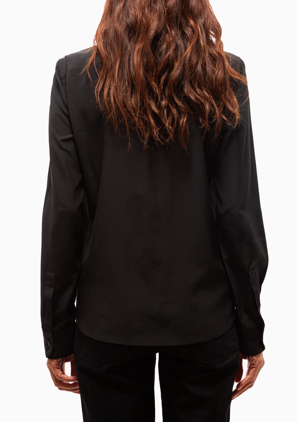 The Gaia Silk Slim Shirt in Black. Available at Diani.