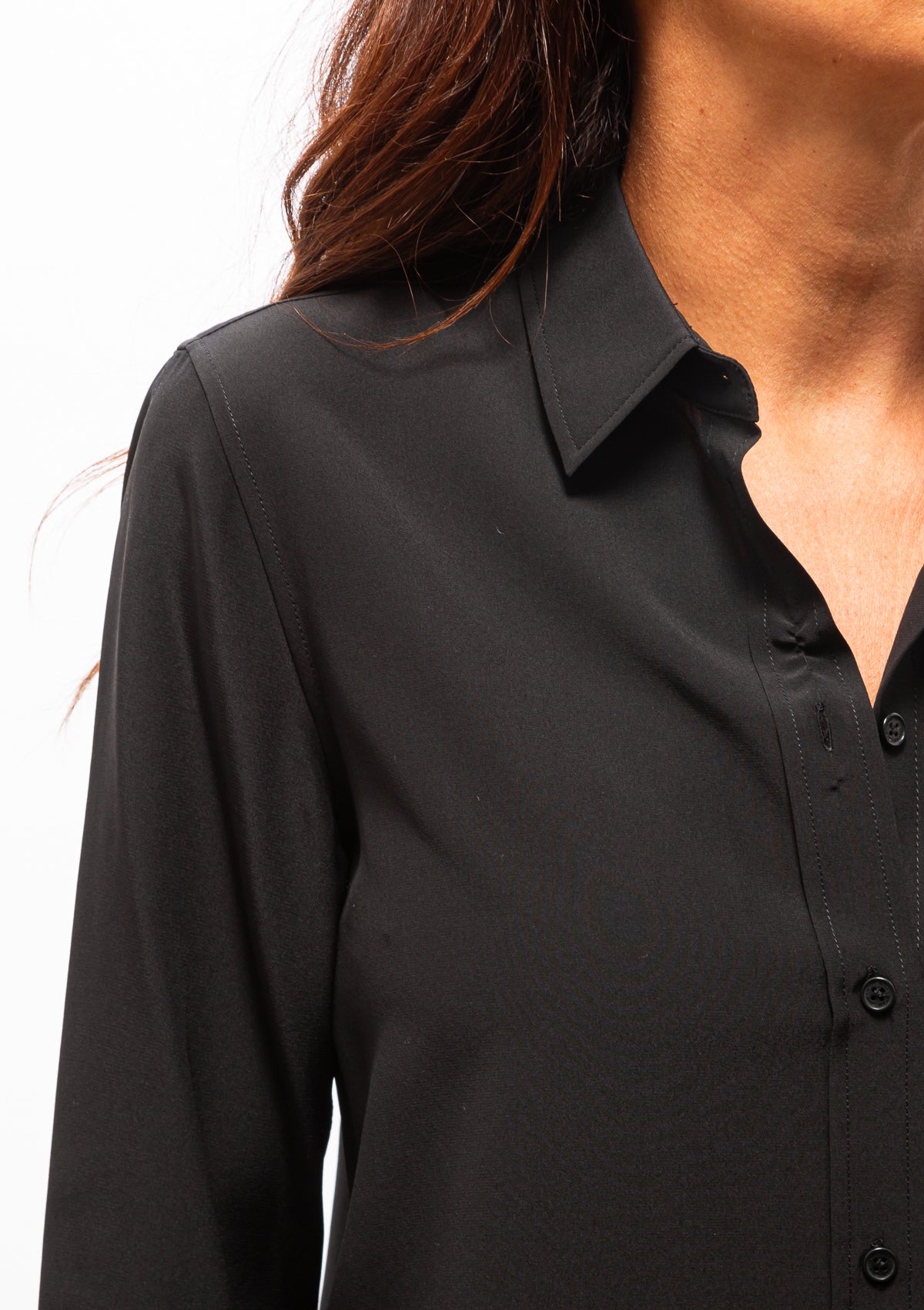 The Gaia Silk Slim Shirt in Black. Available at Diani.