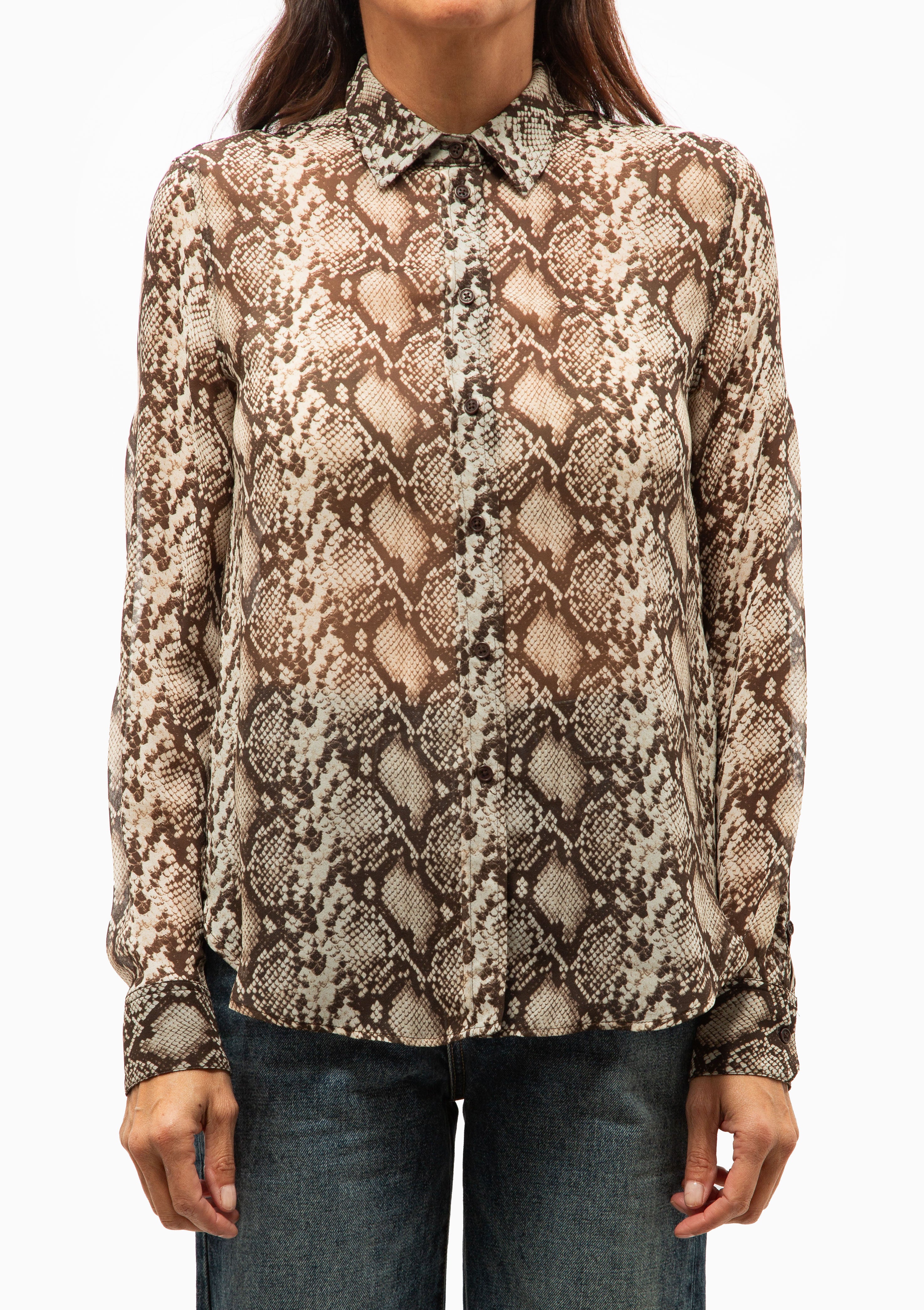 Gaia Slim Shirt | Stone/Brown Snake Print