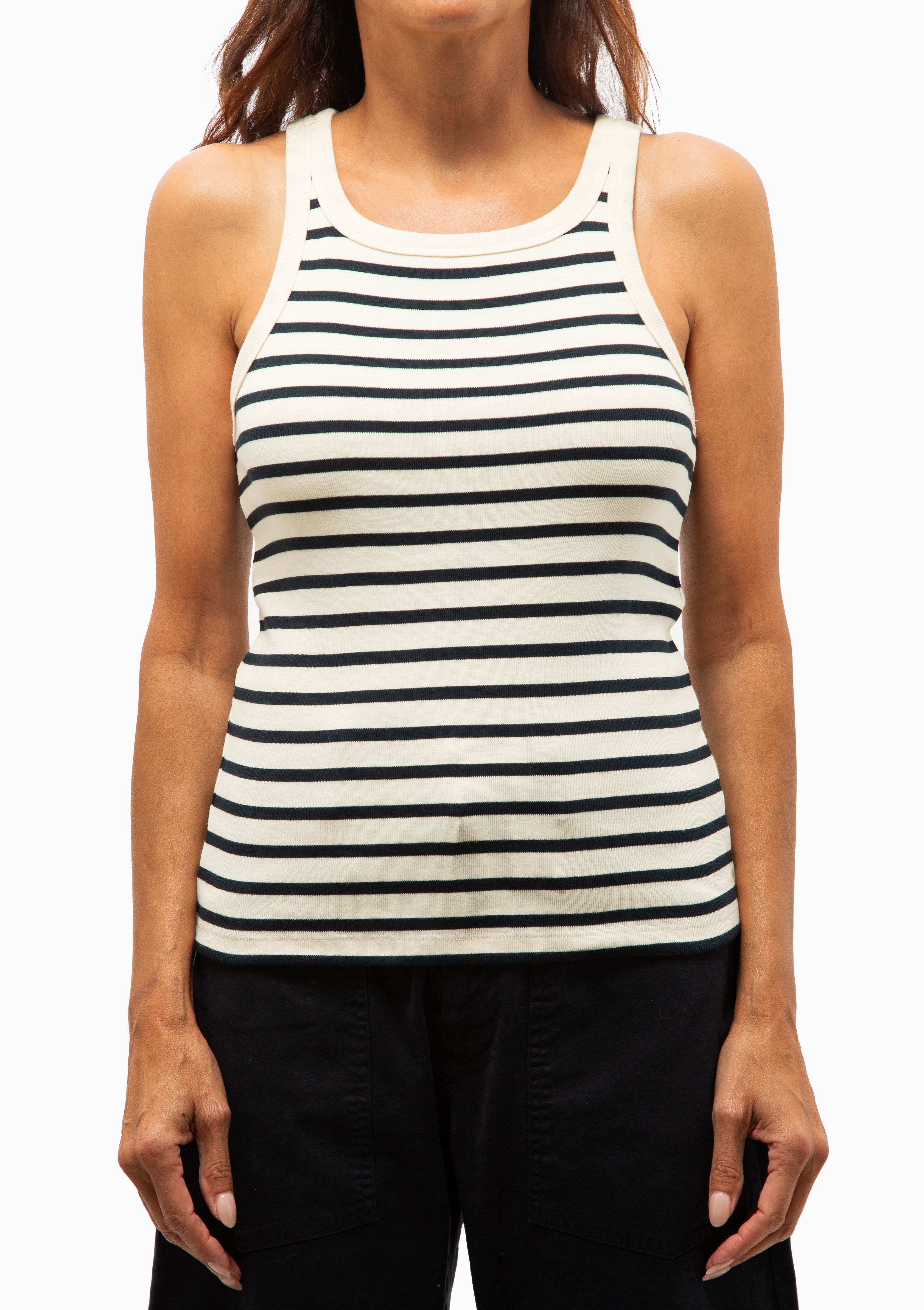 Jennifer Rib Tank | Ecru/Black Stripe