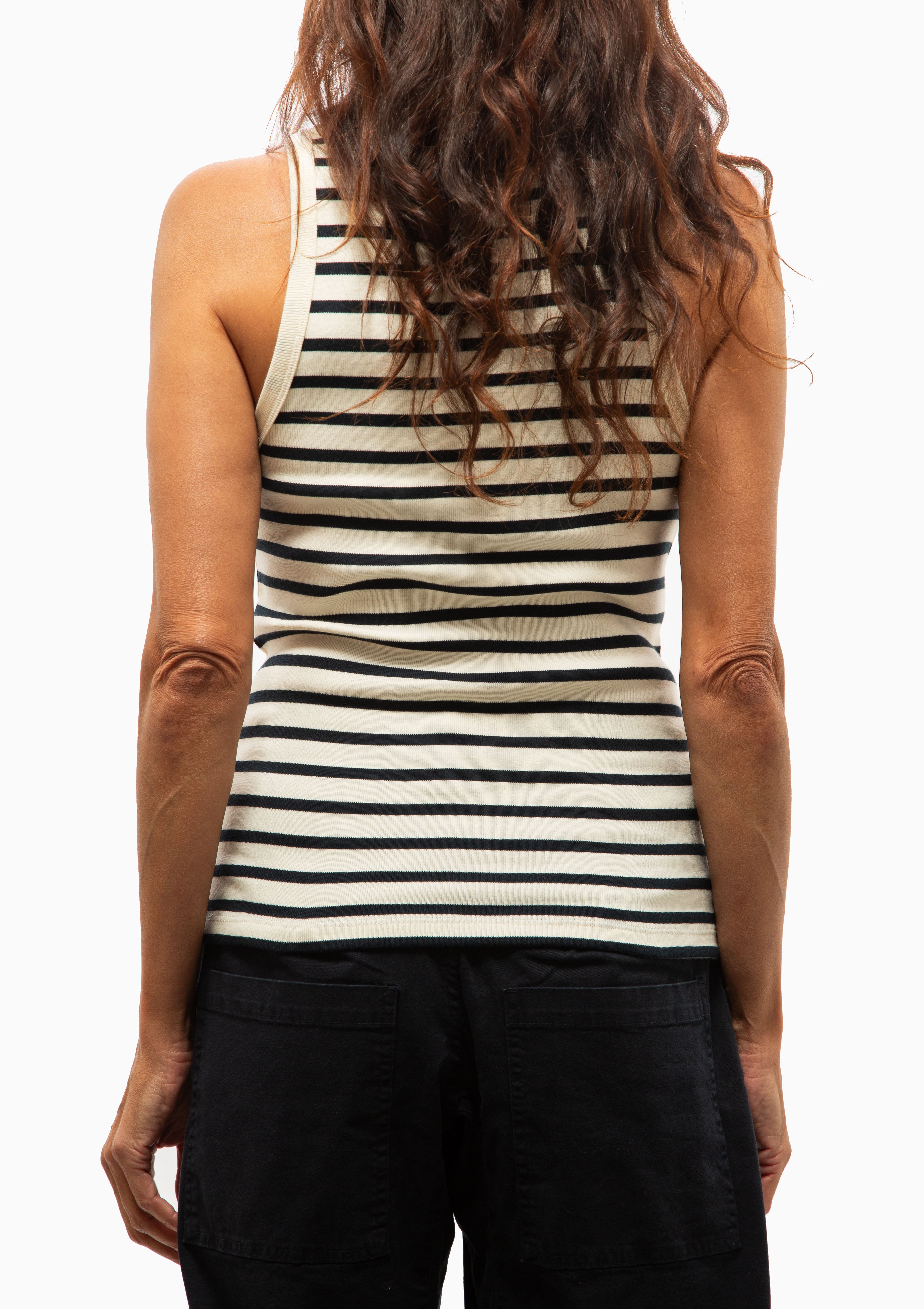 Jennifer Rib Tank | Ecru/Black Stripe