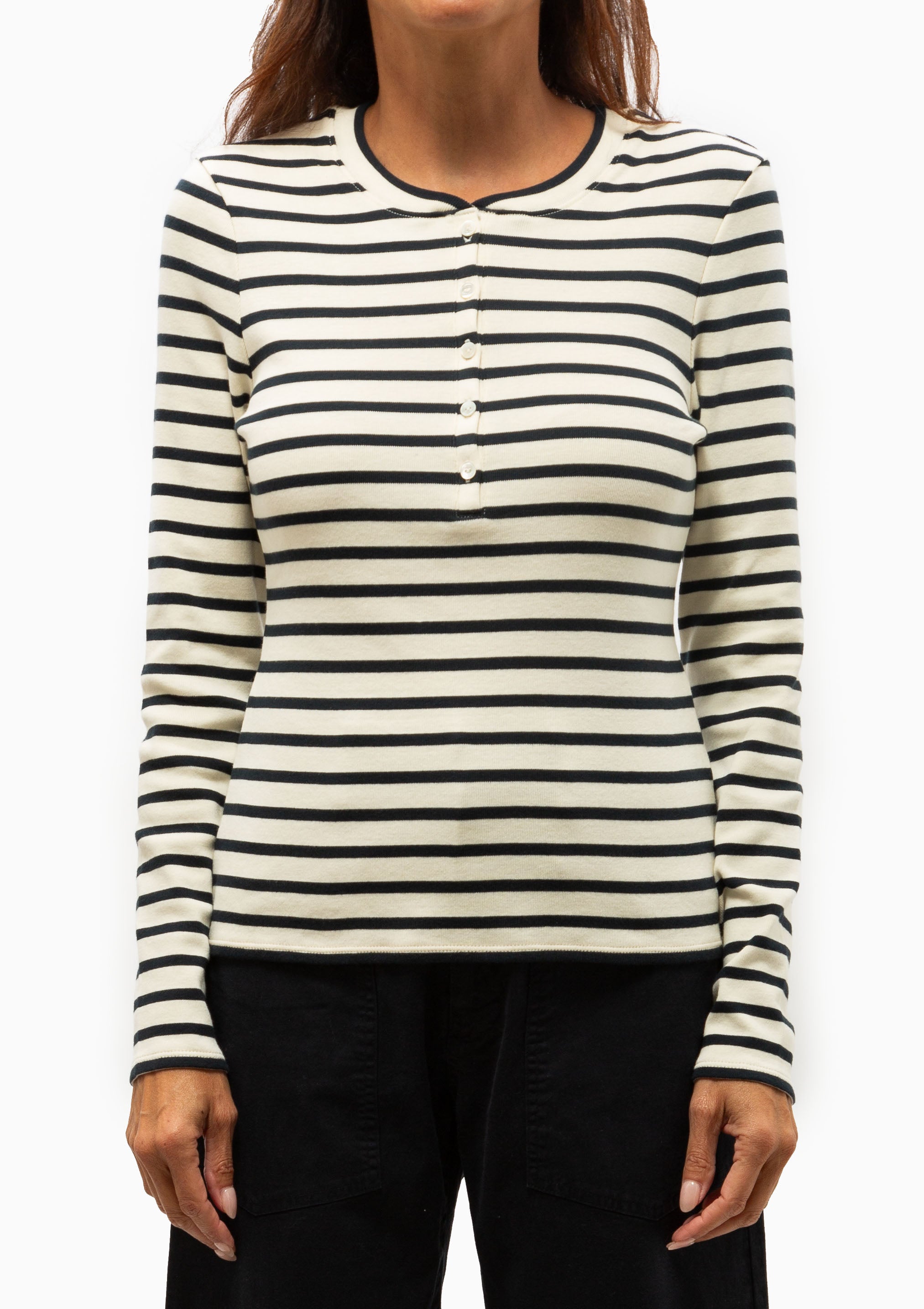 Jordan Henley Tee | Ecru/Black Stripe