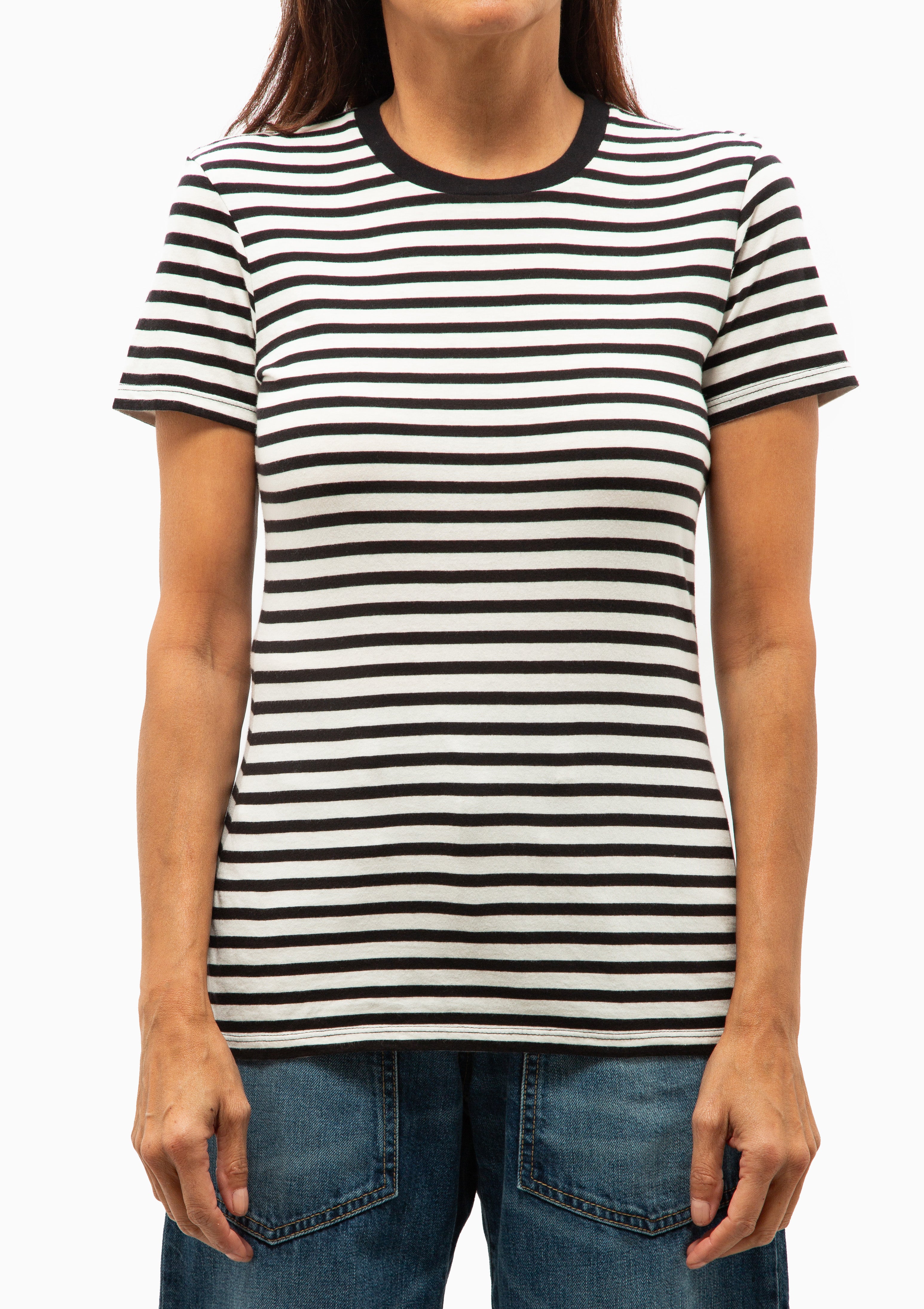 Lana Crewneck Tee | Black/Ivory Stripe