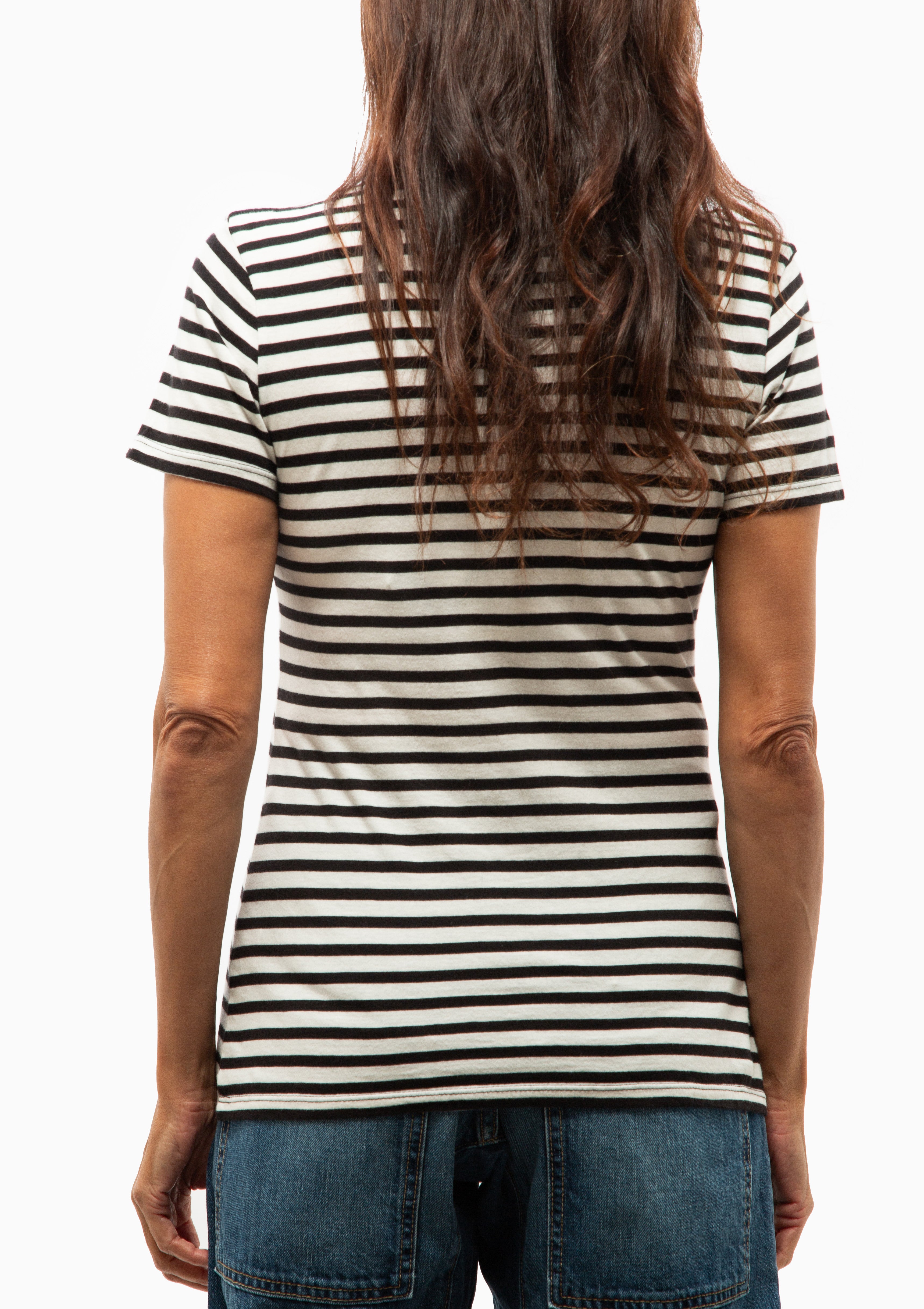 Lana Crewneck Tee | Black/Ivory Stripe