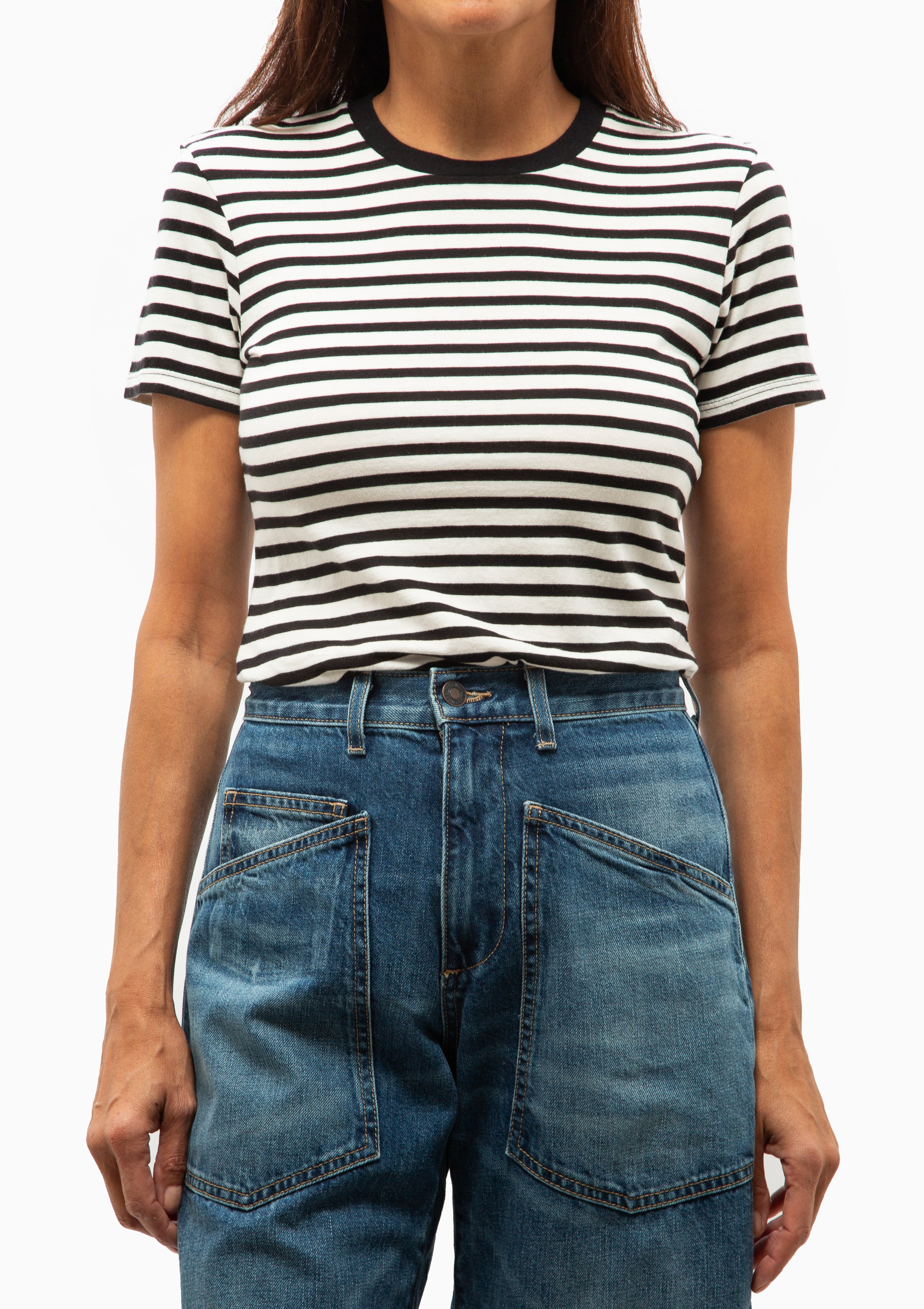 Lana Crewneck Tee | Black/Ivory Stripe