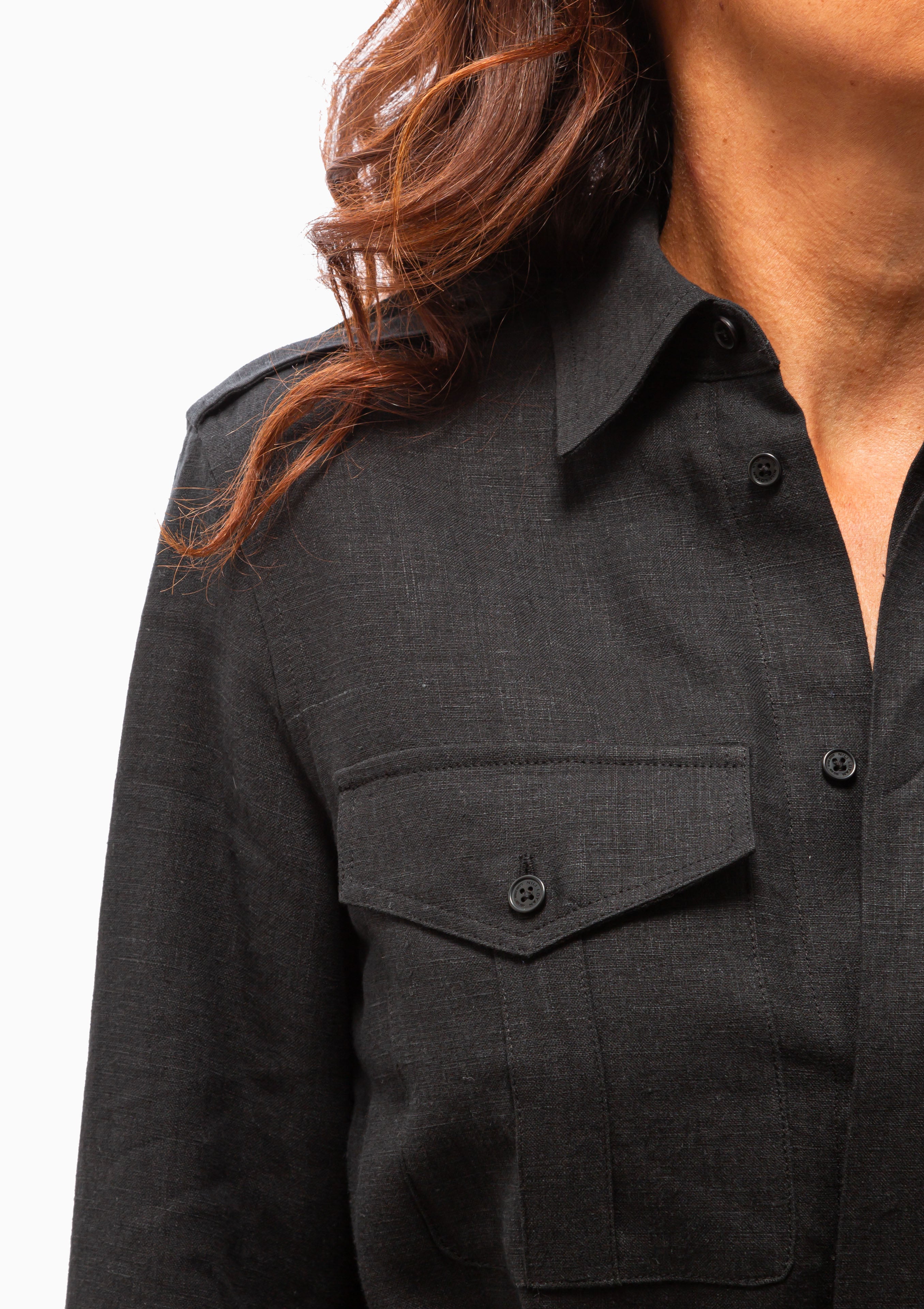 Nili Lotan Black Marcia Dress with black buttons. Available at Diani.