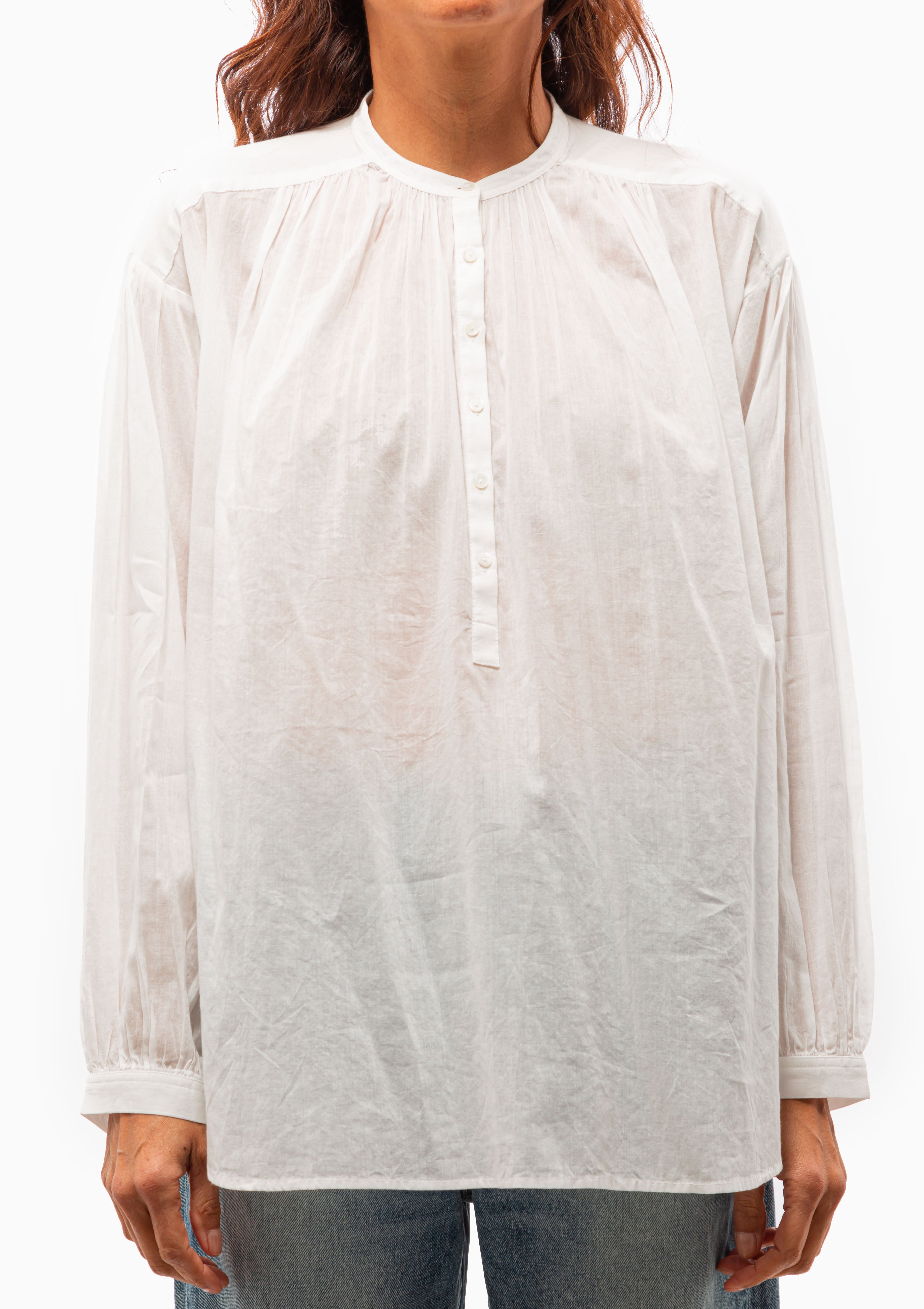 Nili Lotan Neville Blouse in Ivory with 3/4 button neck. Available at Diani.