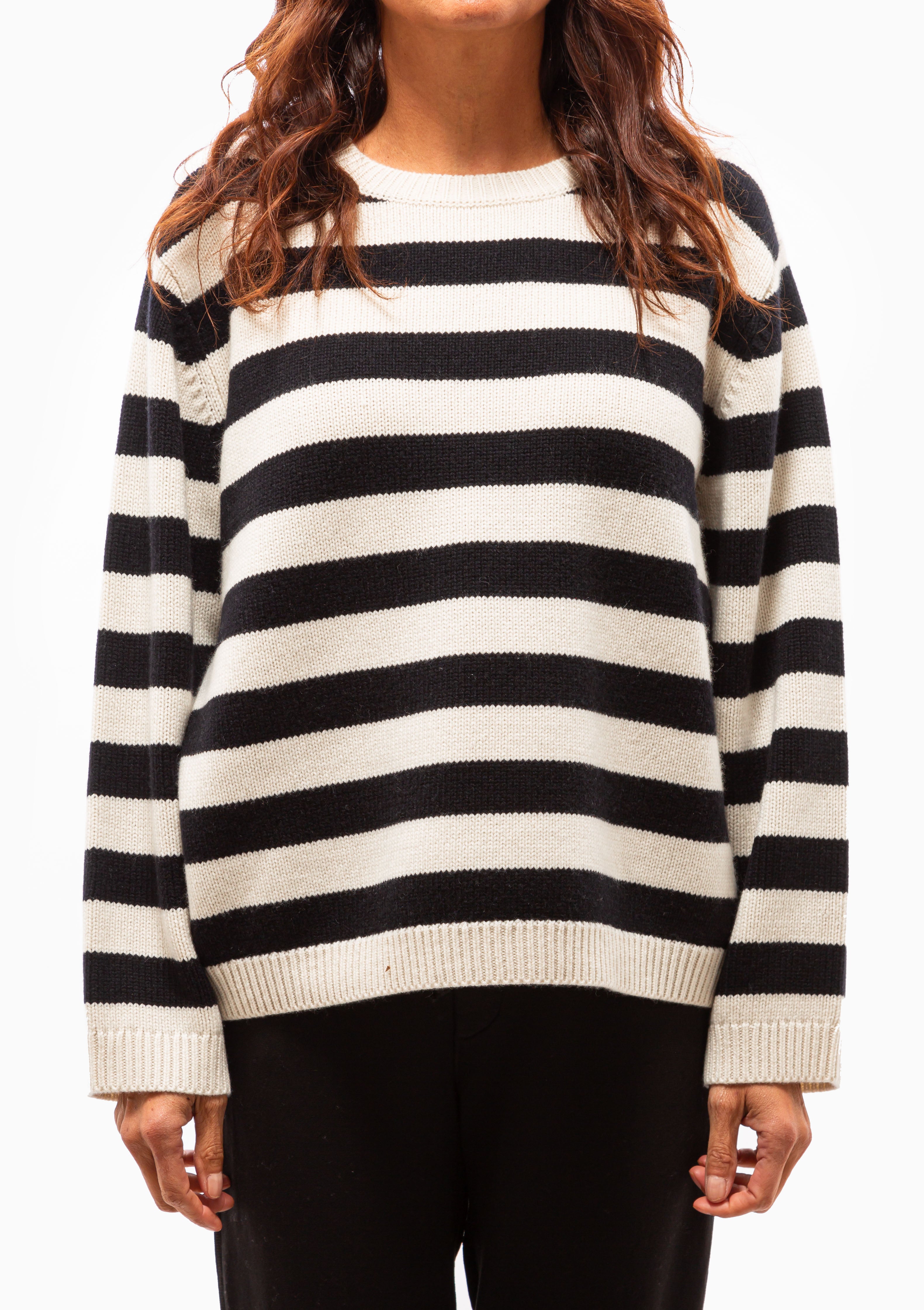 Trina Sweater | Ivory/Dark Navy Stripe