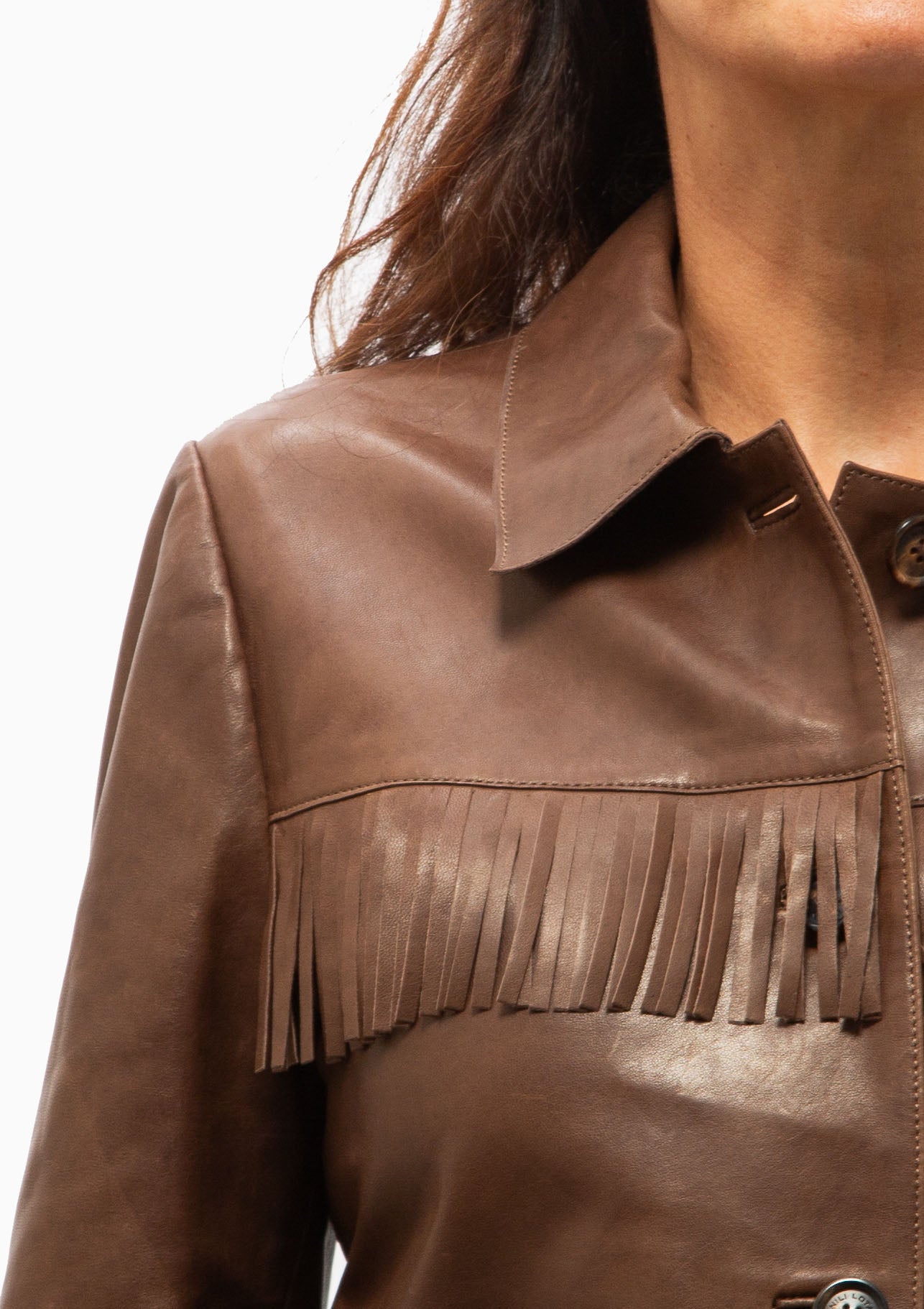 Lazare Fringe Leather Jacket | Dark Brown