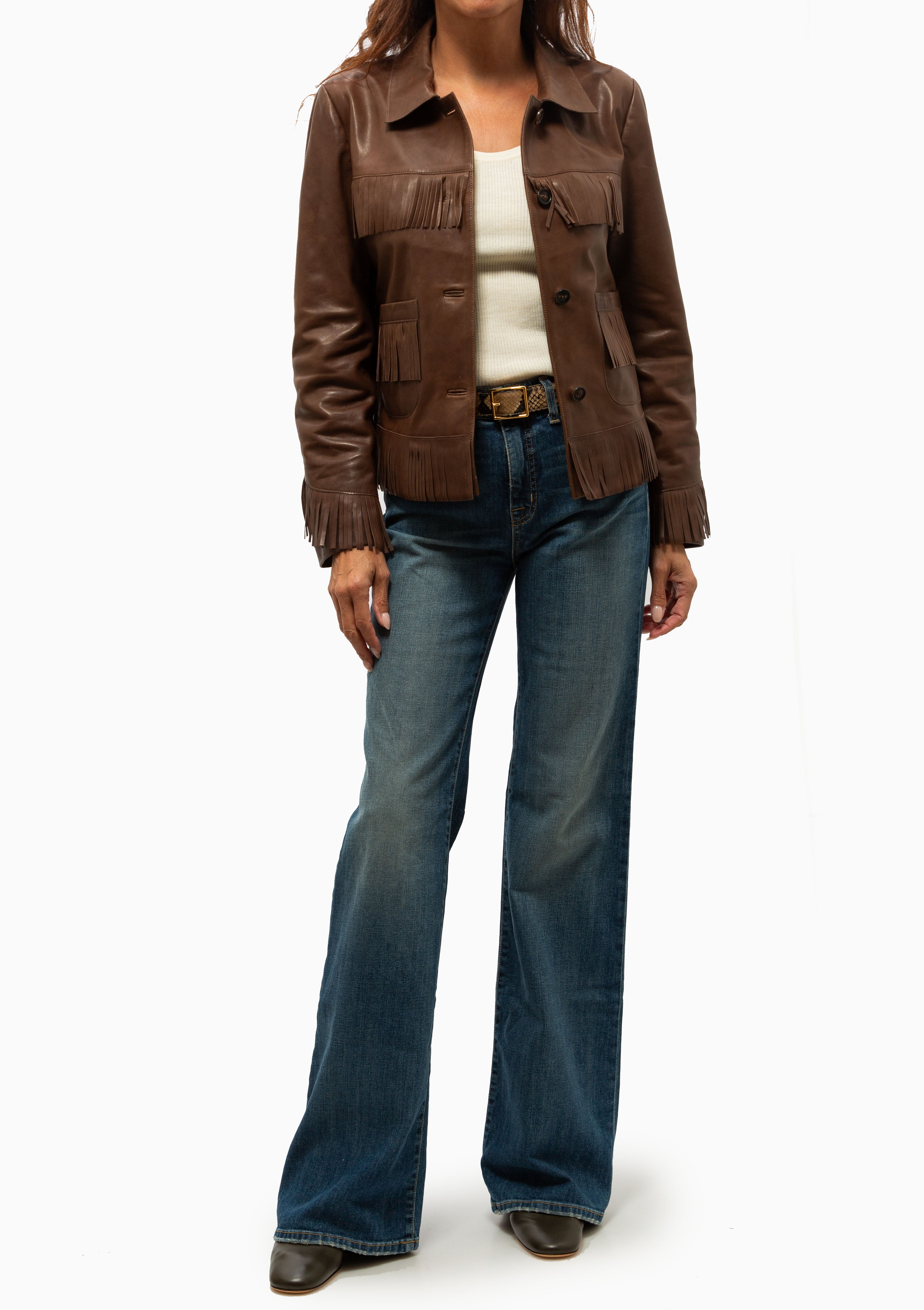 Lazare Fringe Leather Jacket | Dark Brown